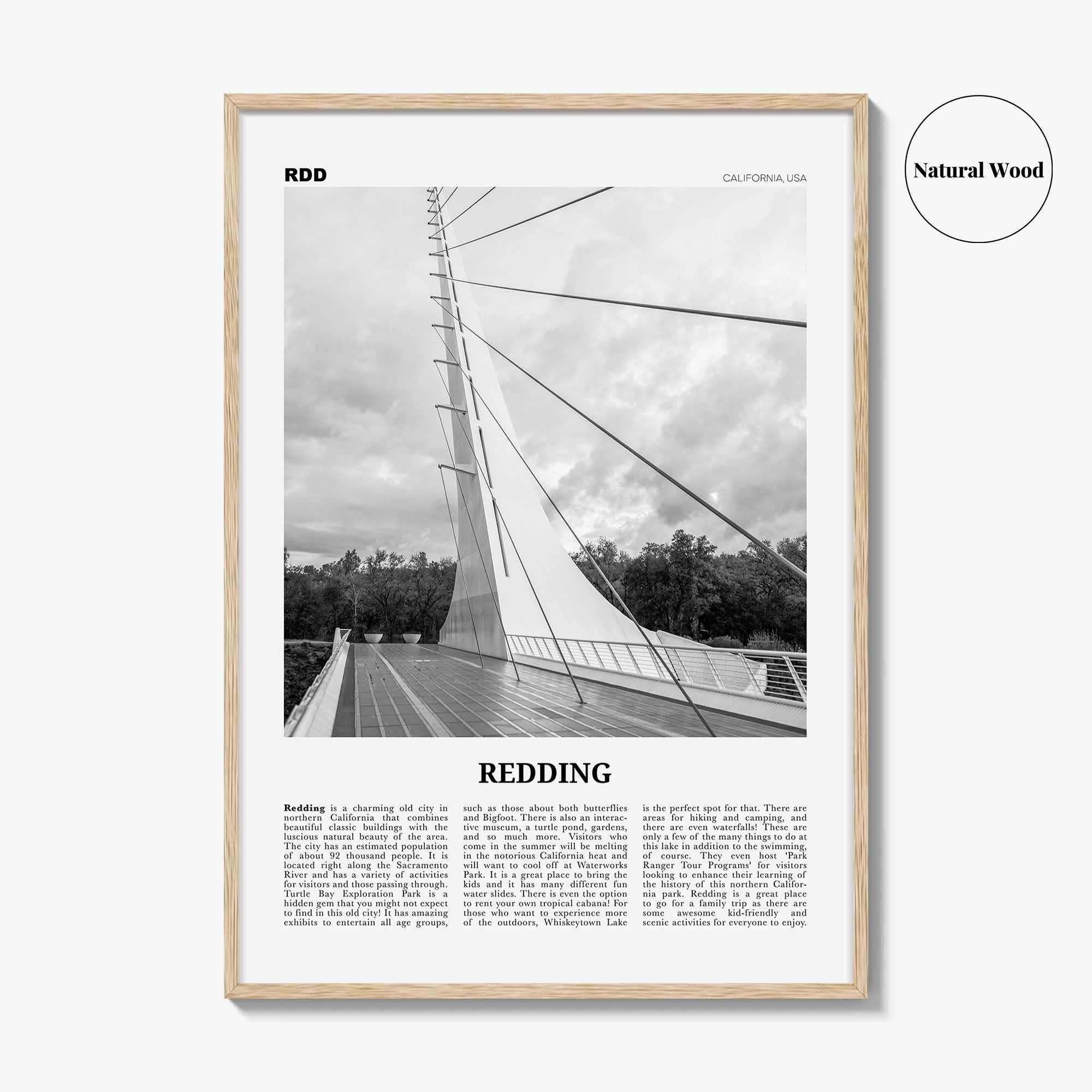 Redding Print Black and White, Redding Wall Art, Redding Poster, Redding Photo, Redding Wall Décor, California, USA, United States