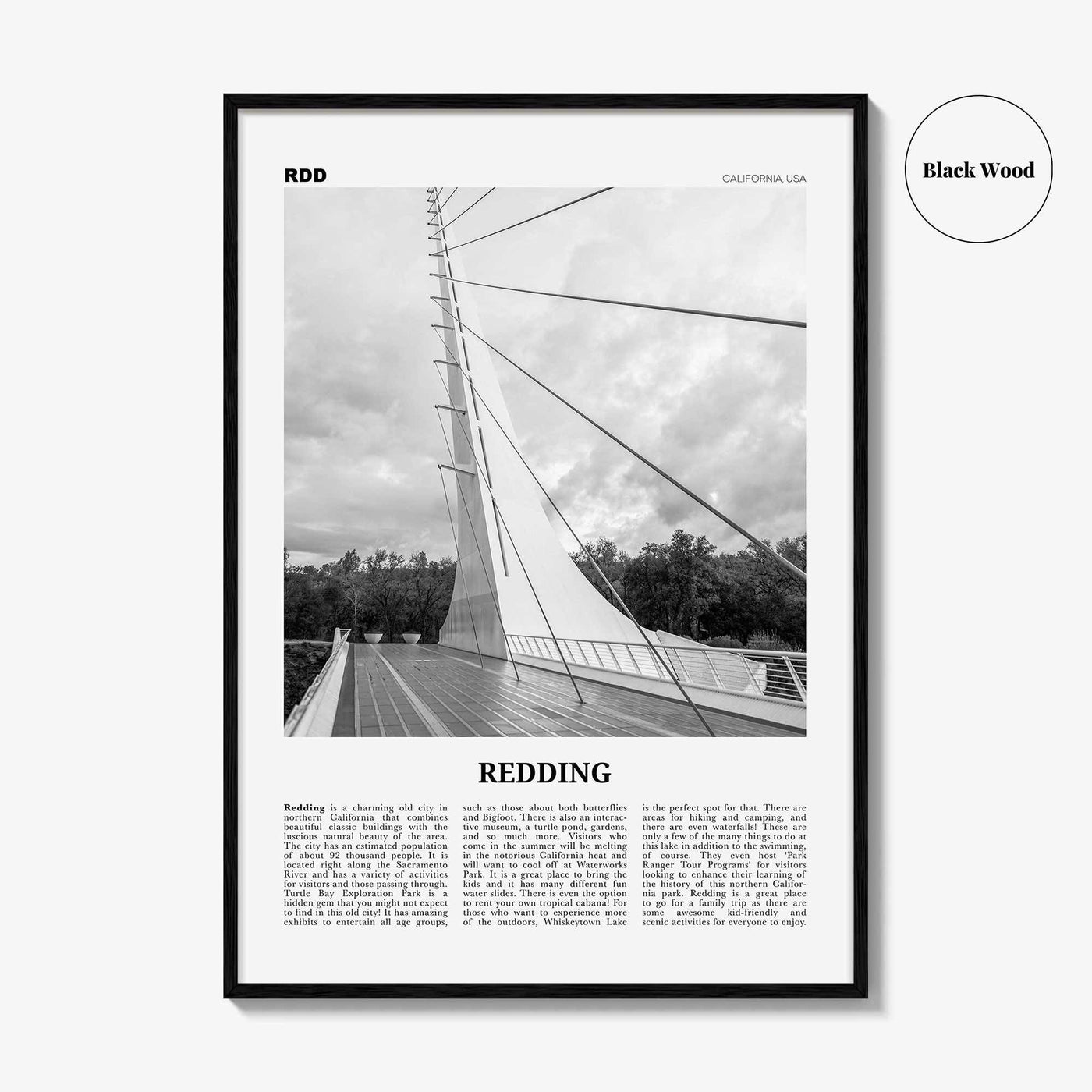 Redding Print Black and White, Redding Wall Art, Redding Poster, Redding Photo, Redding Wall Décor, California, USA, United States