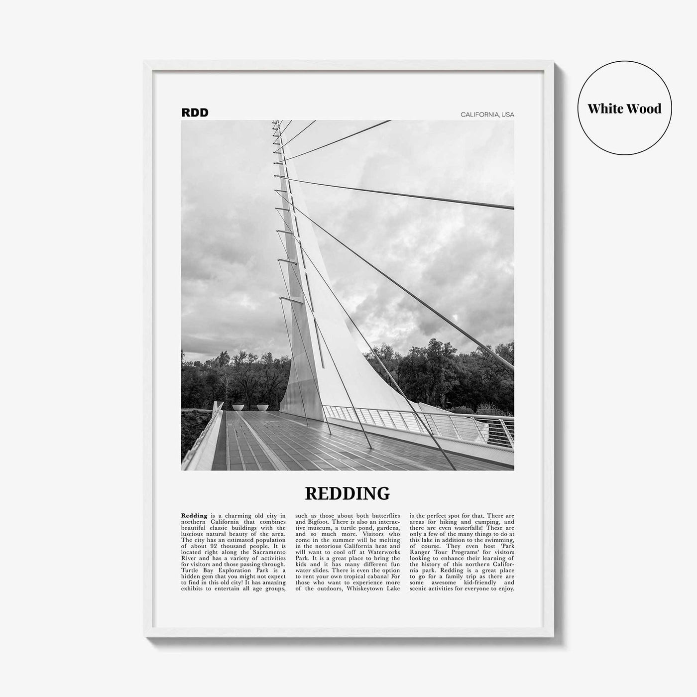 Redding Print Black and White, Redding Wall Art, Redding Poster, Redding Photo, Redding Wall Décor, California, USA, United States