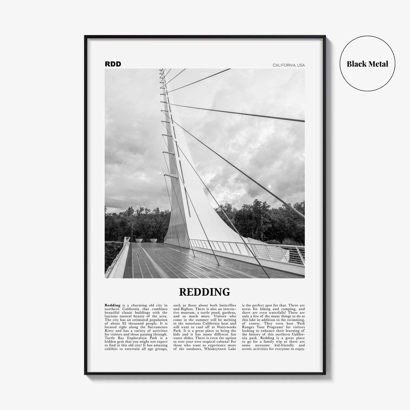 Redding Print Black and White, Redding Wall Art, Redding Poster, Redding Photo, Redding Wall Décor, California, USA, United States