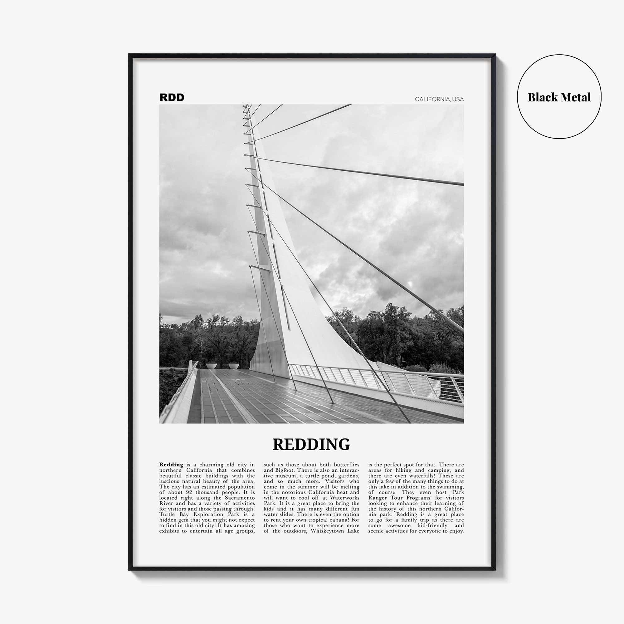 Redding Print Black and White, Redding Wall Art, Redding Poster, Redding Photo, Redding Wall Décor, California, USA, United States