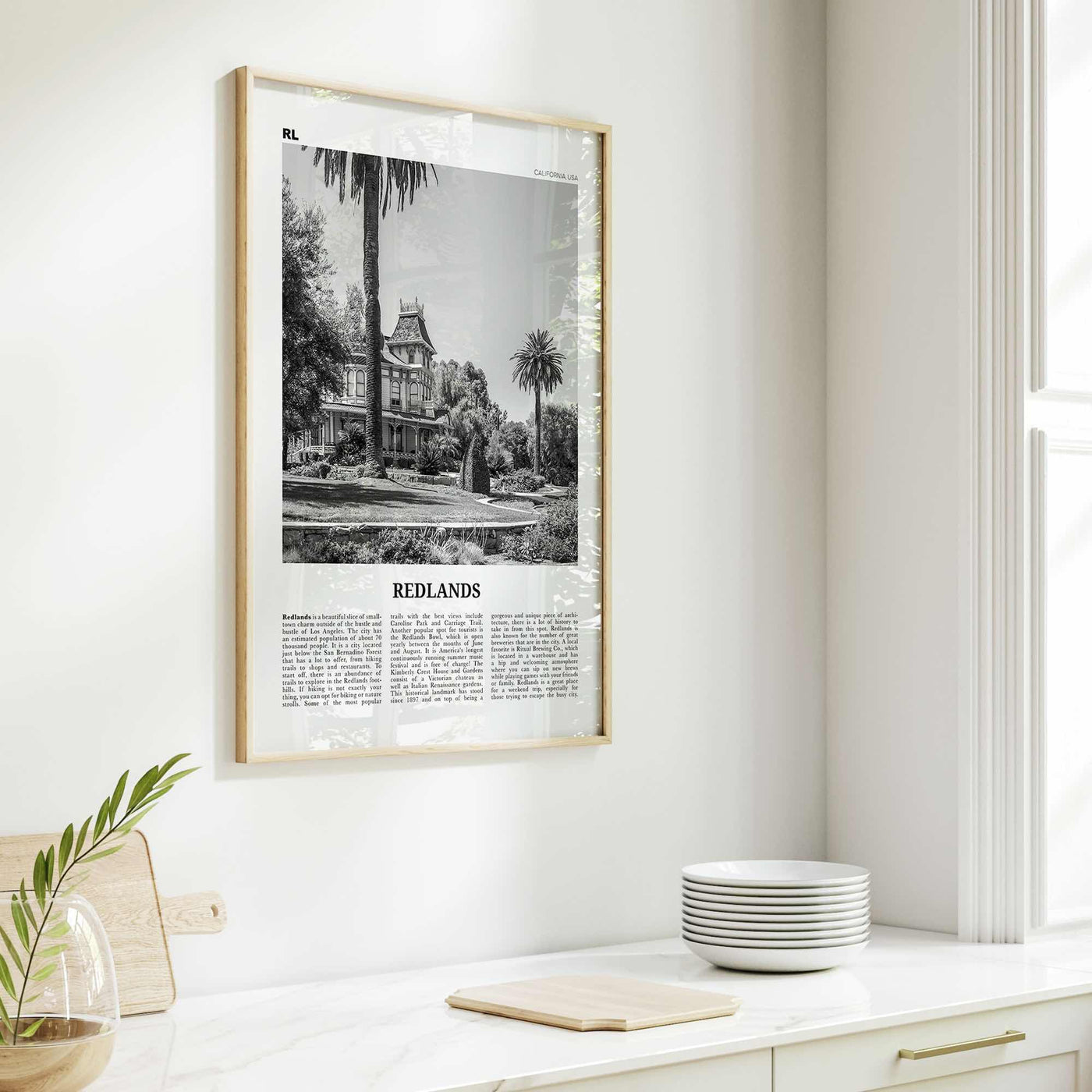 Redlands Print Black and White, Redlands Wall Art, Redlands Poster, Redlands Photo, Redlands Wall Décor, California, USA, United States