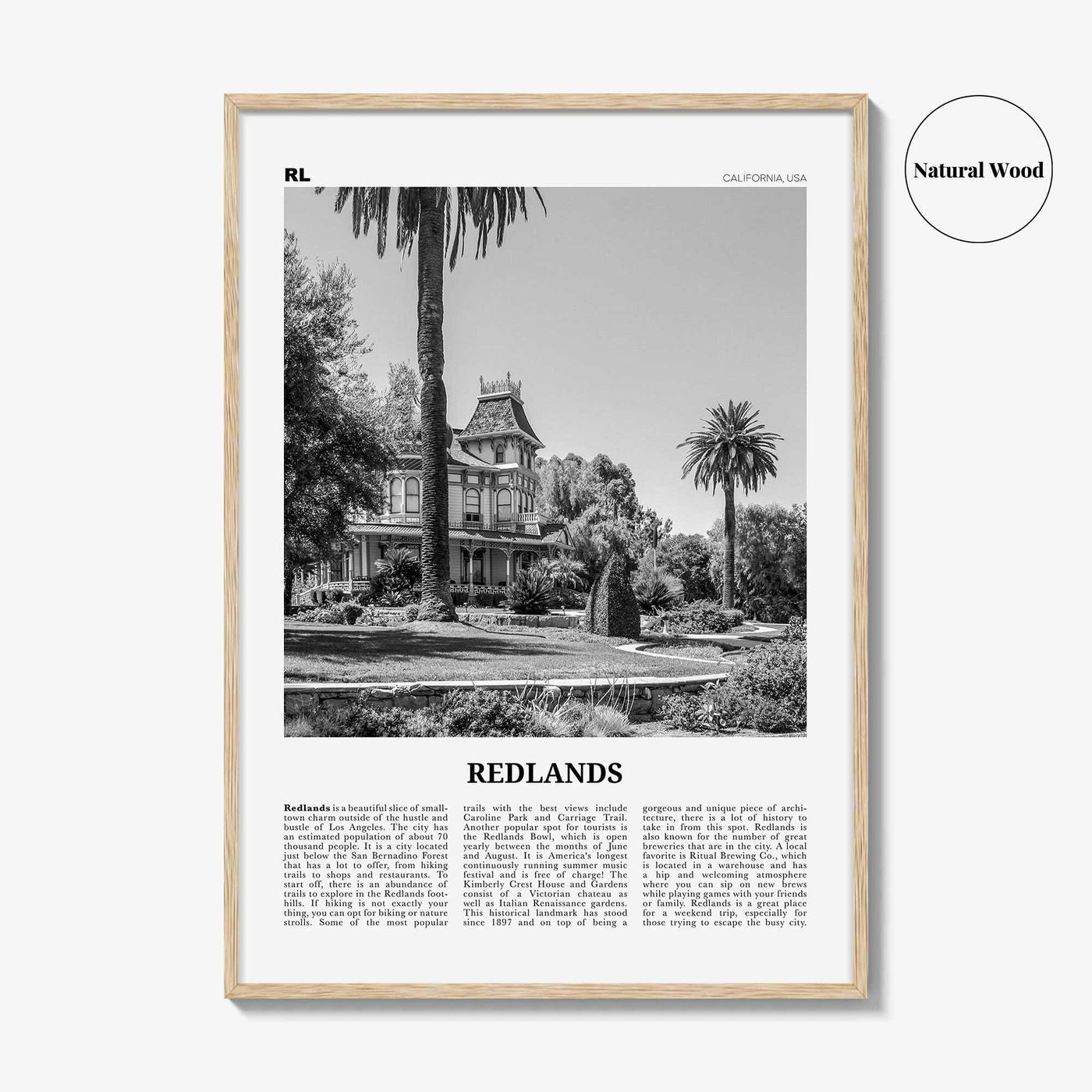 Redlands Print Black and White, Redlands Wall Art, Redlands Poster, Redlands Photo, Redlands Wall Décor, California, USA, United States