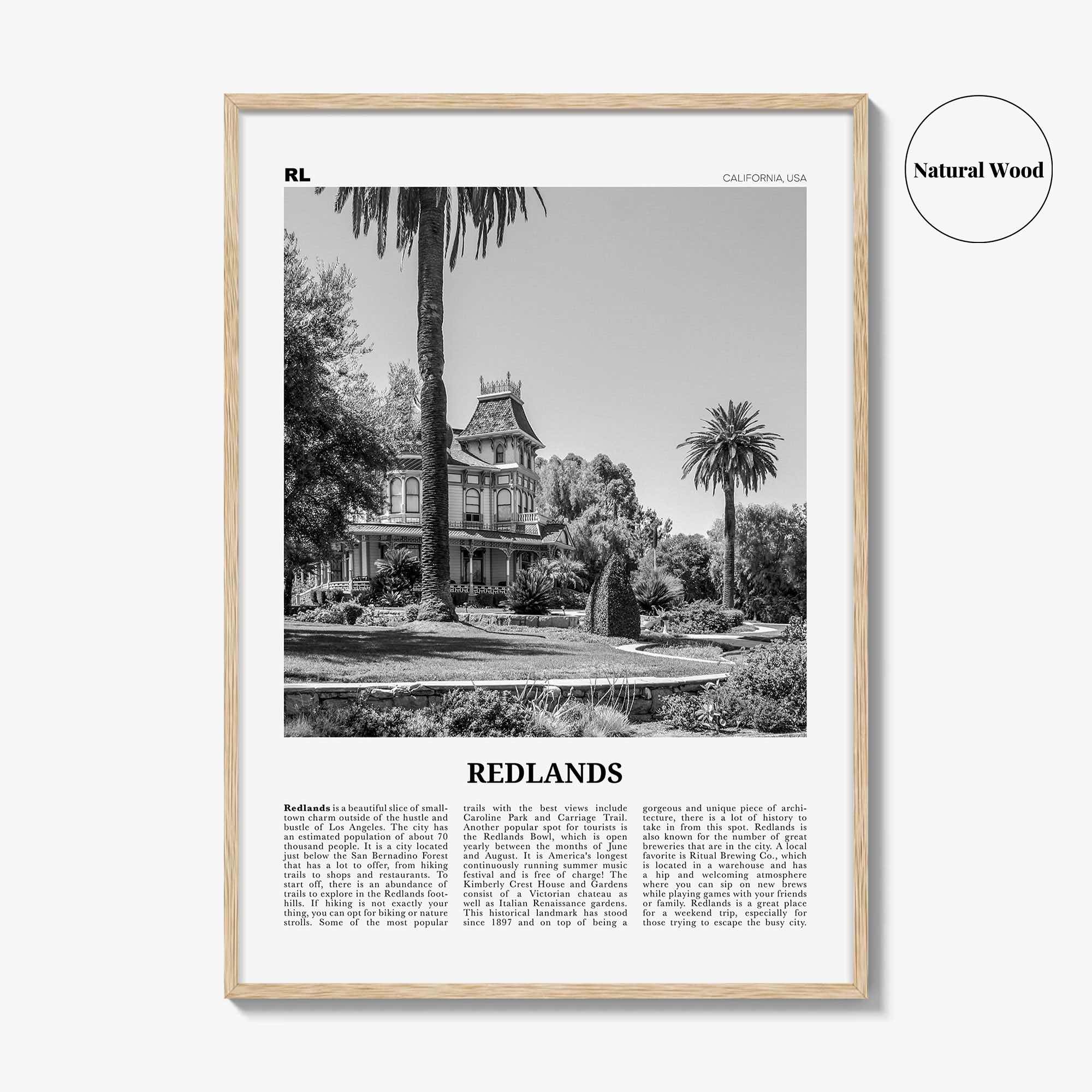 Redlands Print Black and White, Redlands Wall Art, Redlands Poster, Redlands Photo, Redlands Wall Décor, California, USA, United States