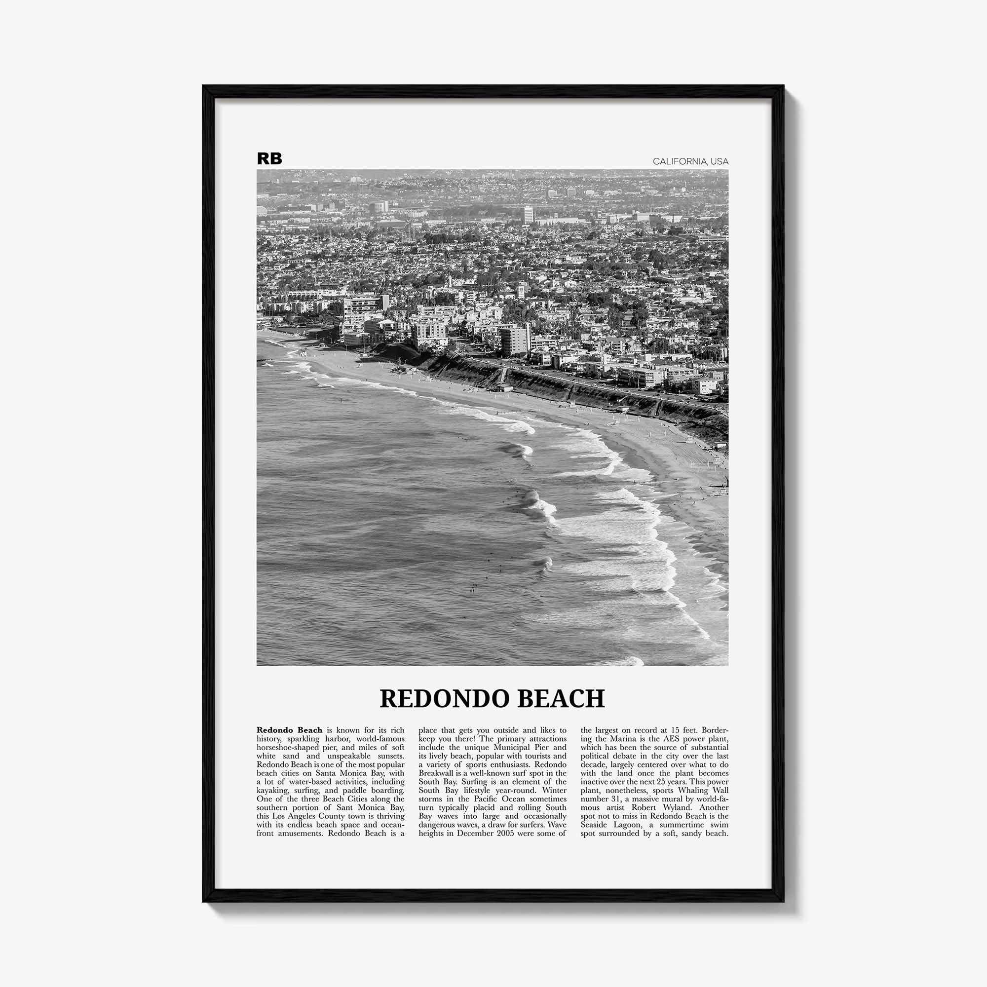 Redondo Beach Print Black and White, Redondo Beach Wall Art, Redondo Beach Poster, Redondo Beach Photo, California, USA, United States