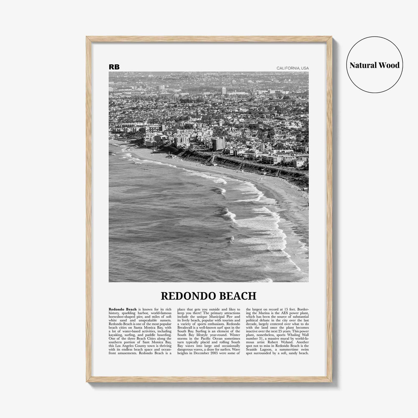 Redondo Beach Print Black and White, Redondo Beach Wall Art, Redondo Beach Poster, Redondo Beach Photo, California, USA, United States