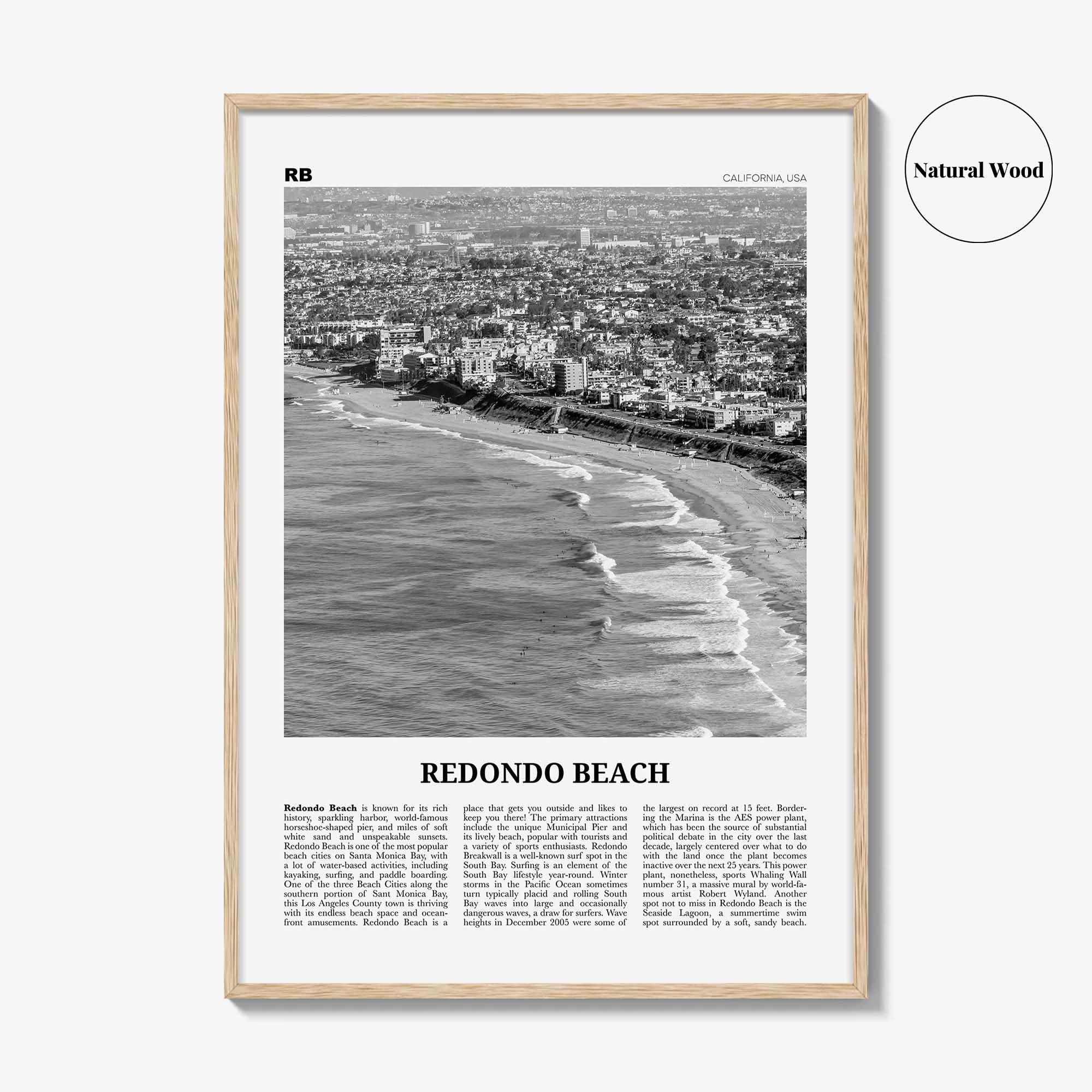 Redondo Beach Print Black and White, Redondo Beach Wall Art, Redondo Beach Poster, Redondo Beach Photo, California, USA, United States