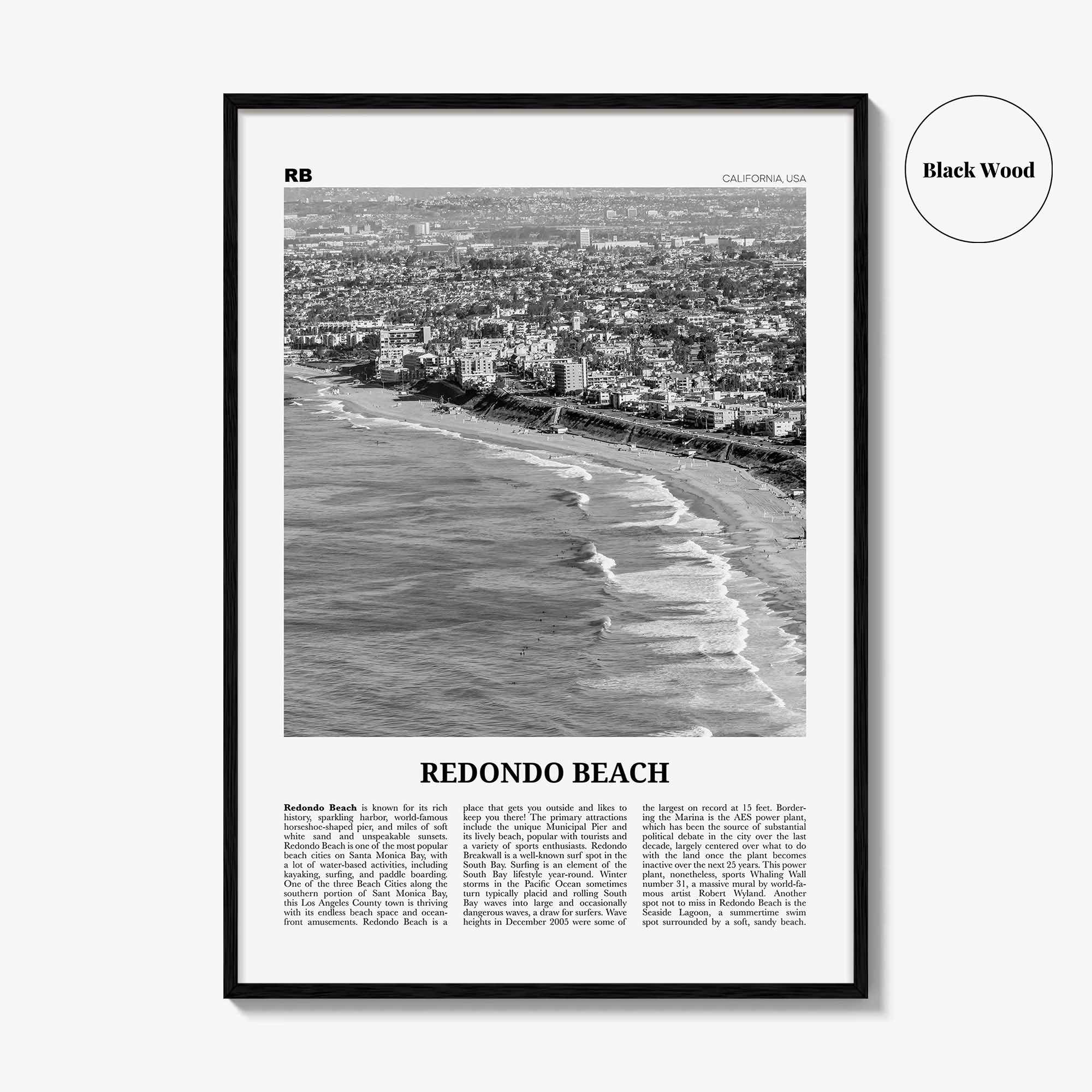Redondo Beach Print Black and White, Redondo Beach Wall Art, Redondo Beach Poster, Redondo Beach Photo, California, USA, United States