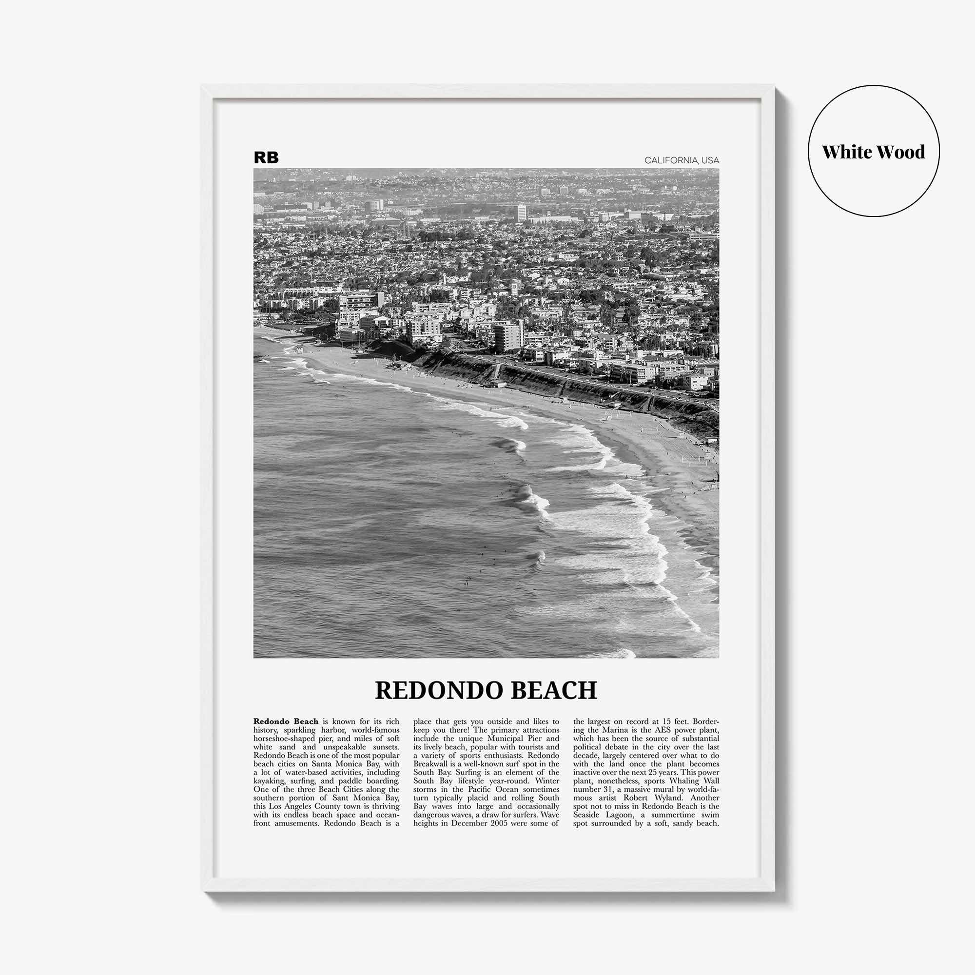 Redondo Beach Print Black and White, Redondo Beach Wall Art, Redondo Beach Poster, Redondo Beach Photo, California, USA, United States