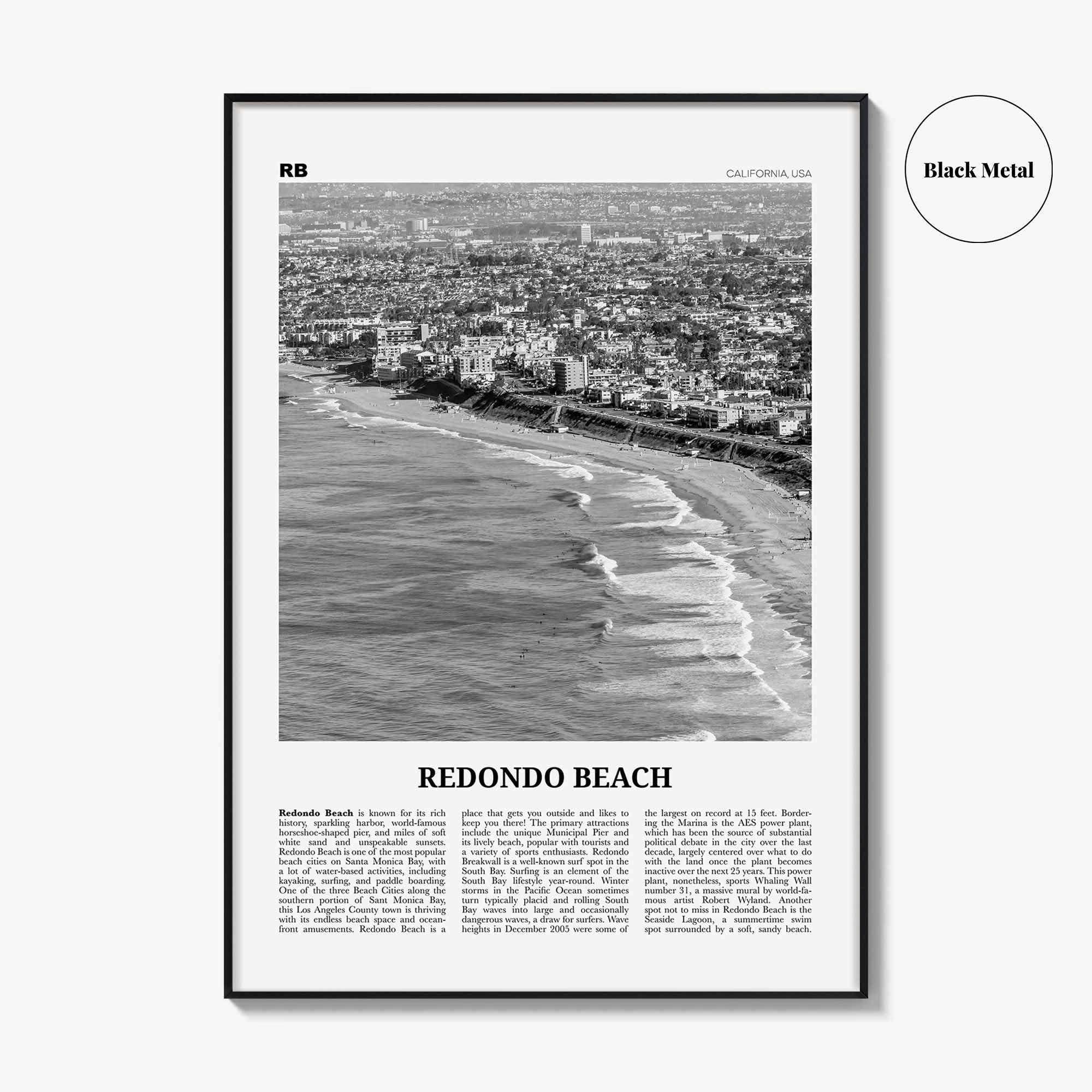 Redondo Beach Print Black and White, Redondo Beach Wall Art, Redondo Beach Poster, Redondo Beach Photo, California, USA, United States