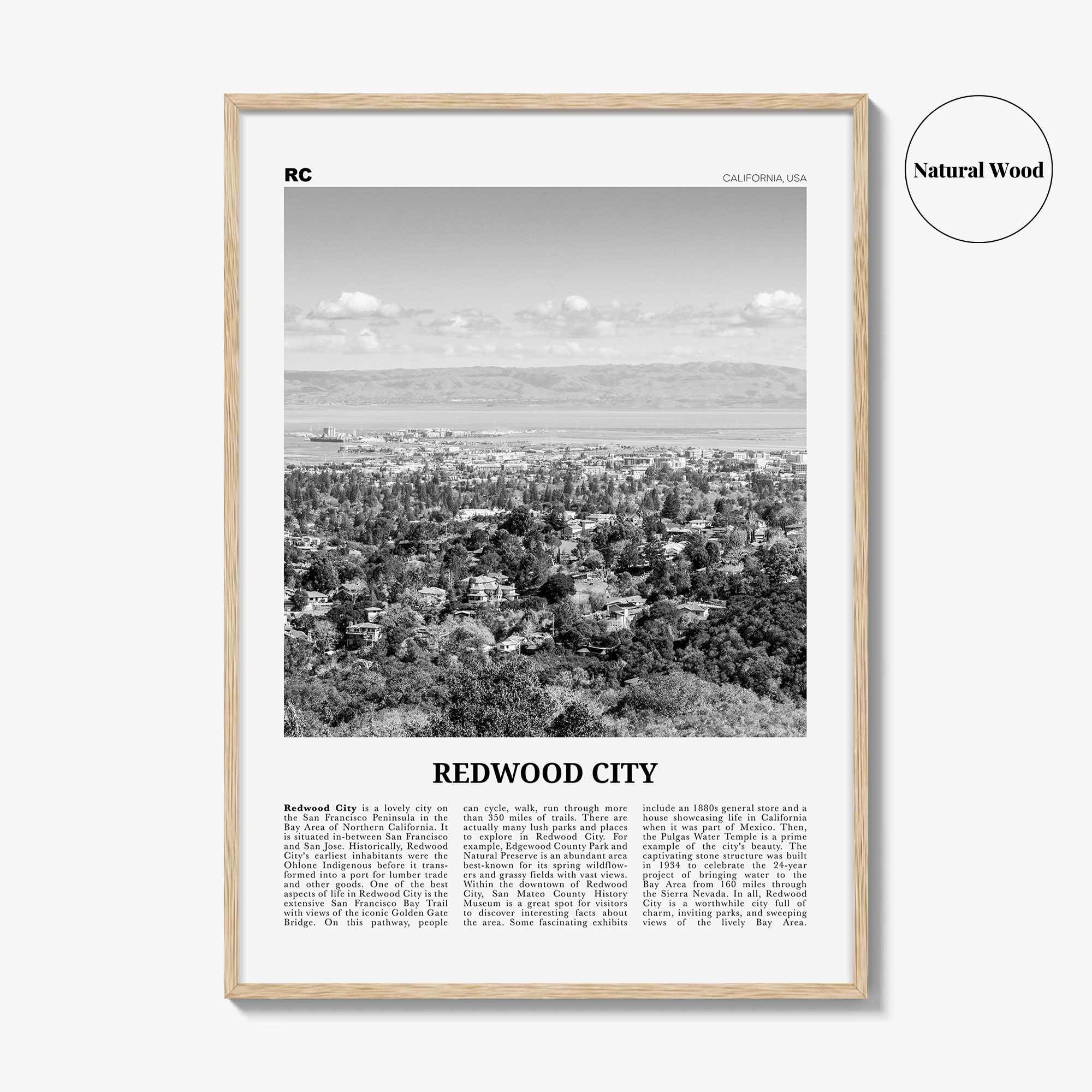 Redwood City Print Black and White, Redwood City Wall Art, Redwood City Poster, Redwood City Photo, Redwood City Wall Décor, California, USA