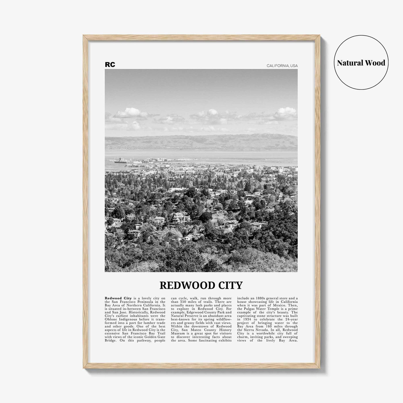 Redwood City Print Black and White, Redwood City Wall Art, Redwood City Poster, Redwood City Photo, Redwood City Wall Décor, California, USA