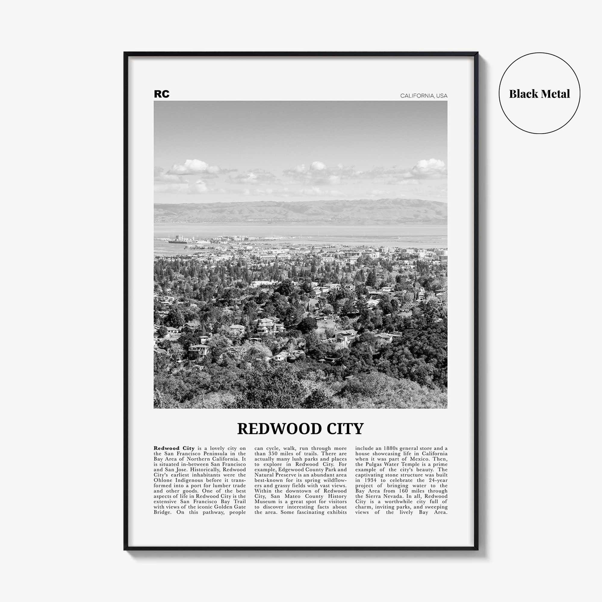 Redwood City Print Black and White, Redwood City Wall Art, Redwood City Poster, Redwood City Photo, Redwood City Wall Décor, California, USA