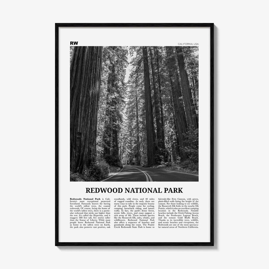 Redwood National Park Print Black and White, Redwood National Park Wall Art, Redwood National Park Poster, Park Photo, Wall Décor, Map