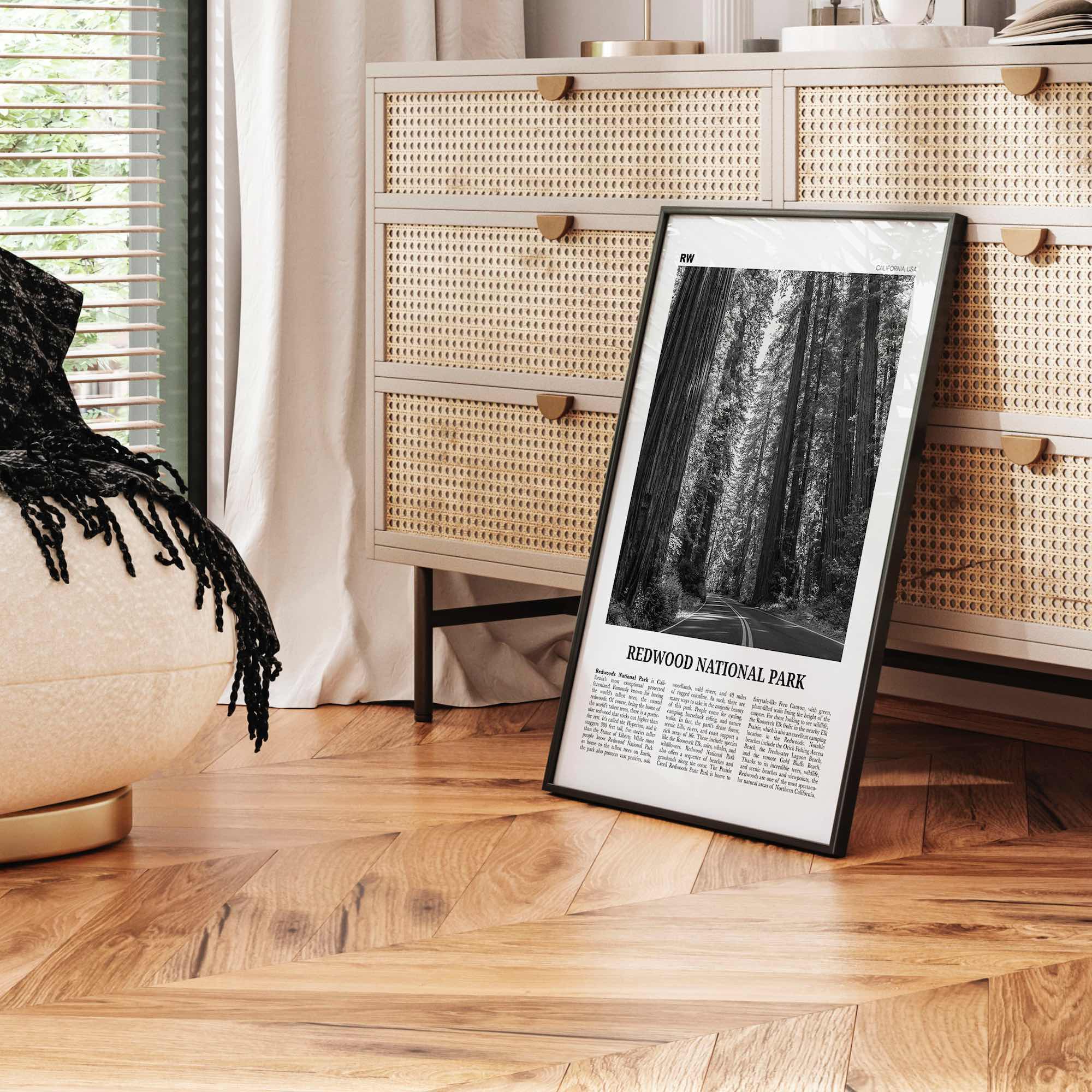 Redwood National Park Print Black and White, Redwood National Park Wall Art, Redwood National Park Poster, Park Photo, Wall Décor, Map