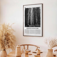 Redwood National Park Print Black and White, Redwood National Park Wall Art, Redwood National Park Poster, Park Photo, Wall Décor, Map