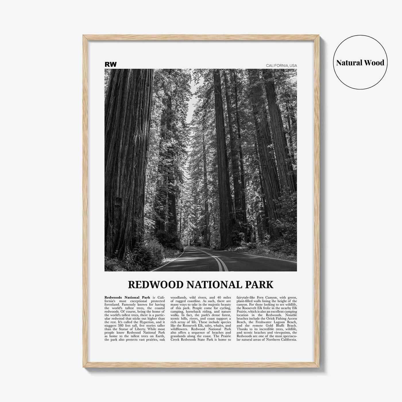 Redwood National Park Print Black and White, Redwood National Park Wall Art, Redwood National Park Poster, Park Photo, Wall Décor, Map