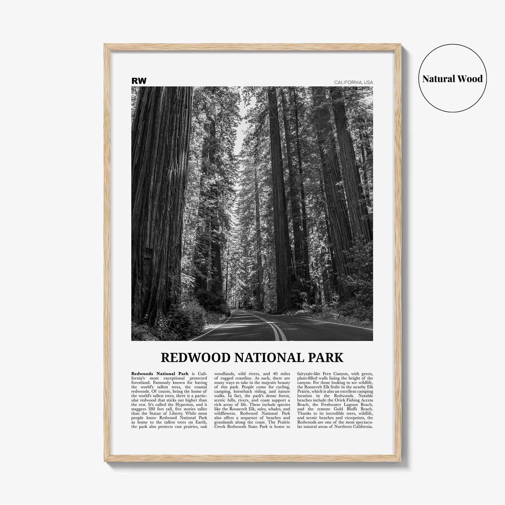 Redwood National Park Print Black and White, Redwood National Park Wall Art, Redwood National Park Poster, Park Photo, Wall Décor, Map
