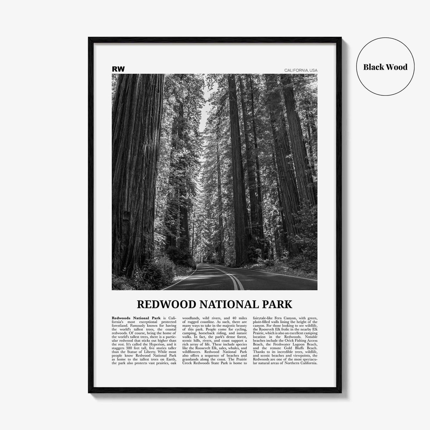 Redwood National Park Print Black and White, Redwood National Park Wall Art, Redwood National Park Poster, Park Photo, Wall Décor, Map