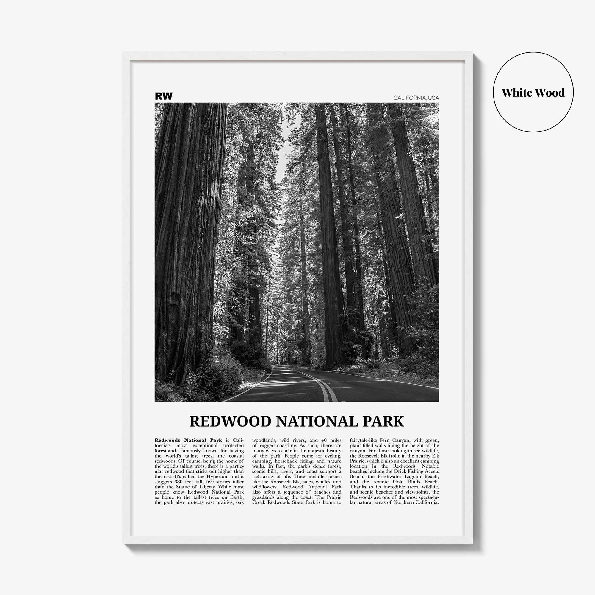 Redwood National Park Print Black and White, Redwood National Park Wall Art, Redwood National Park Poster, Park Photo, Wall Décor, Map