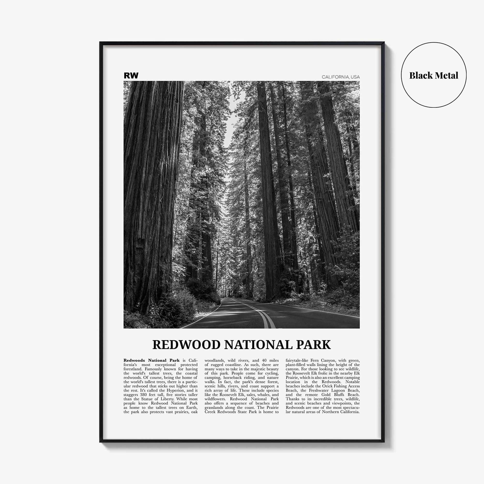 Redwood National Park Print Black and White, Redwood National Park Wall Art, Redwood National Park Poster, Park Photo, Wall Décor, Map