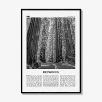 Redwoods Print Black and White, Redwoods Wall Art, Redwoods Poster, Redwoods Photo, Redwoods Map, Redwoods Decor, California