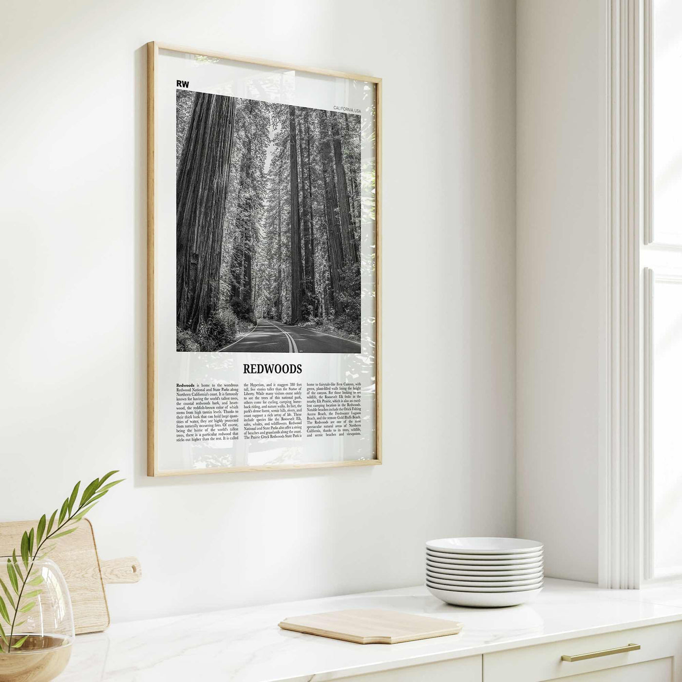 Redwoods Print Black and White, Redwoods Wall Art, Redwoods Poster, Redwoods Photo, Redwoods Map, Redwoods Decor, California