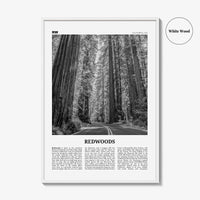 Redwoods Print Black and White, Redwoods Wall Art, Redwoods Poster, Redwoods Photo, Redwoods Map, Redwoods Decor, California