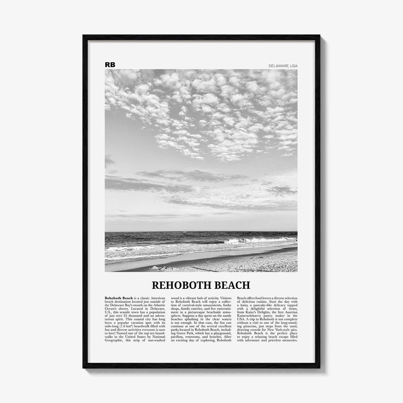 Rehoboth Beach Print Black and White, Rehoboth Beach Wall Art, Rehoboth Beach Poster, Rehoboth Beach Photo, Rehoboth Décor, Delaware, USA