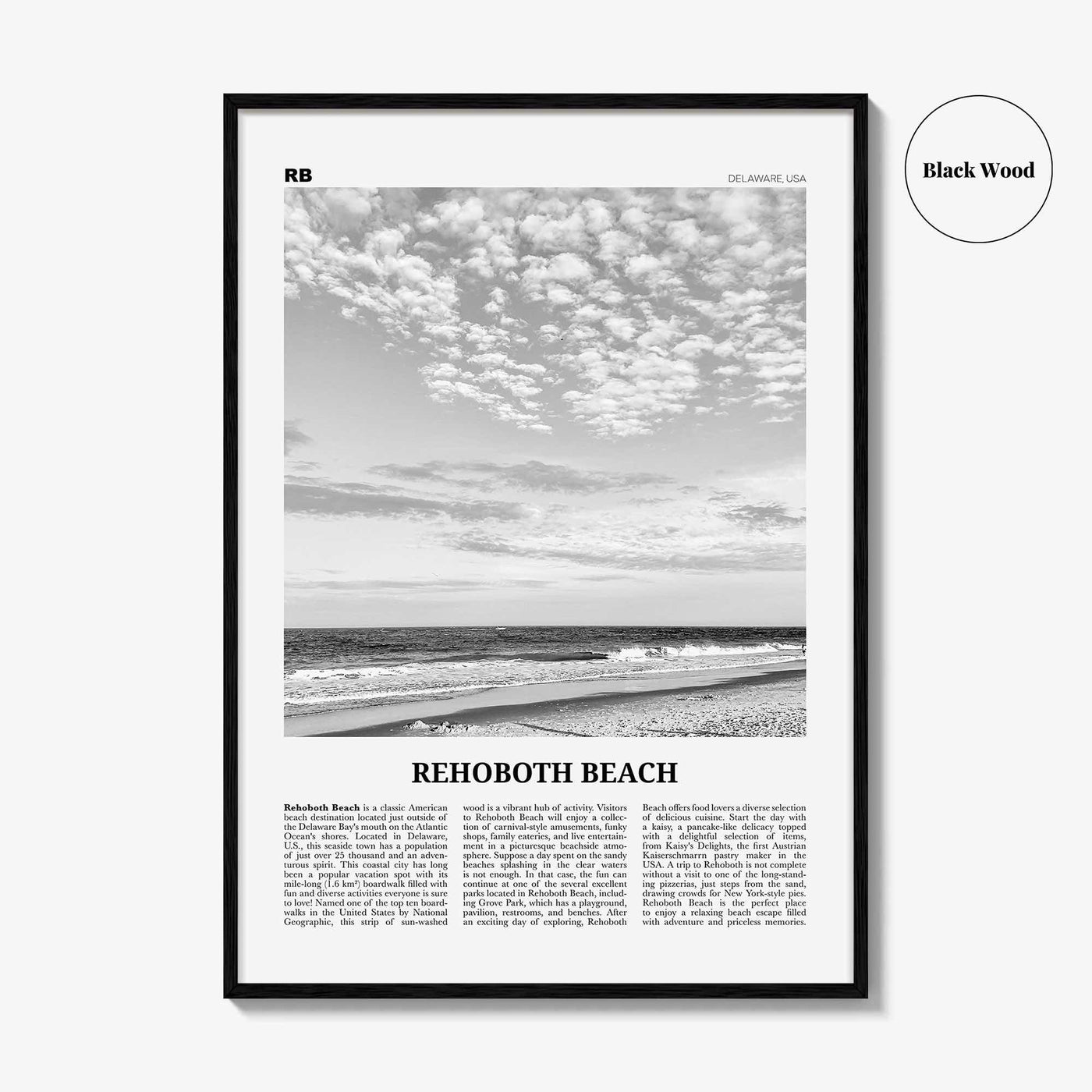 Rehoboth Beach Print Black and White, Rehoboth Beach Wall Art, Rehoboth Beach Poster, Rehoboth Beach Photo, Rehoboth Décor, Delaware, USA