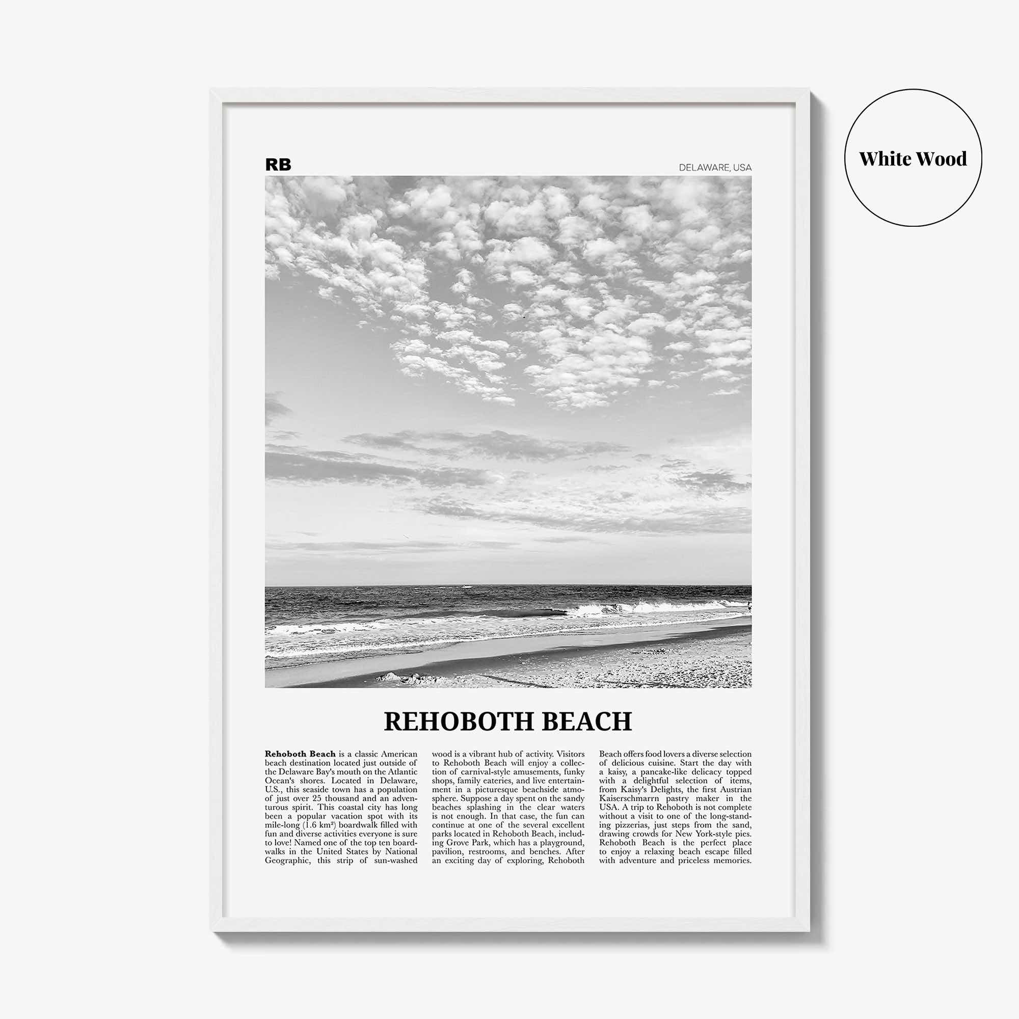 Rehoboth Beach Print Black and White, Rehoboth Beach Wall Art, Rehoboth Beach Poster, Rehoboth Beach Photo, Rehoboth Décor, Delaware, USA