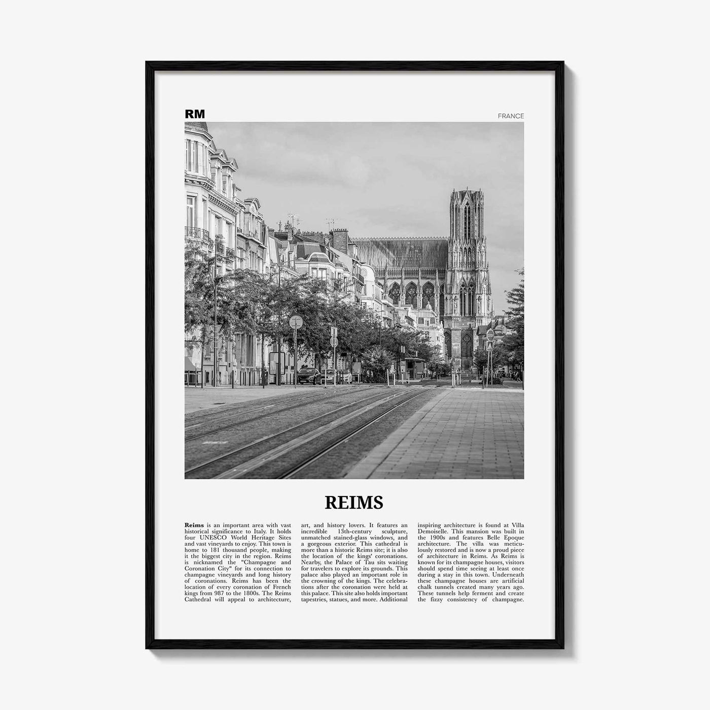 Reims Print Black and White, Reims Wall Art, Reims Poster, Reims Photo, Reims Wall Décor, Reims Map, France