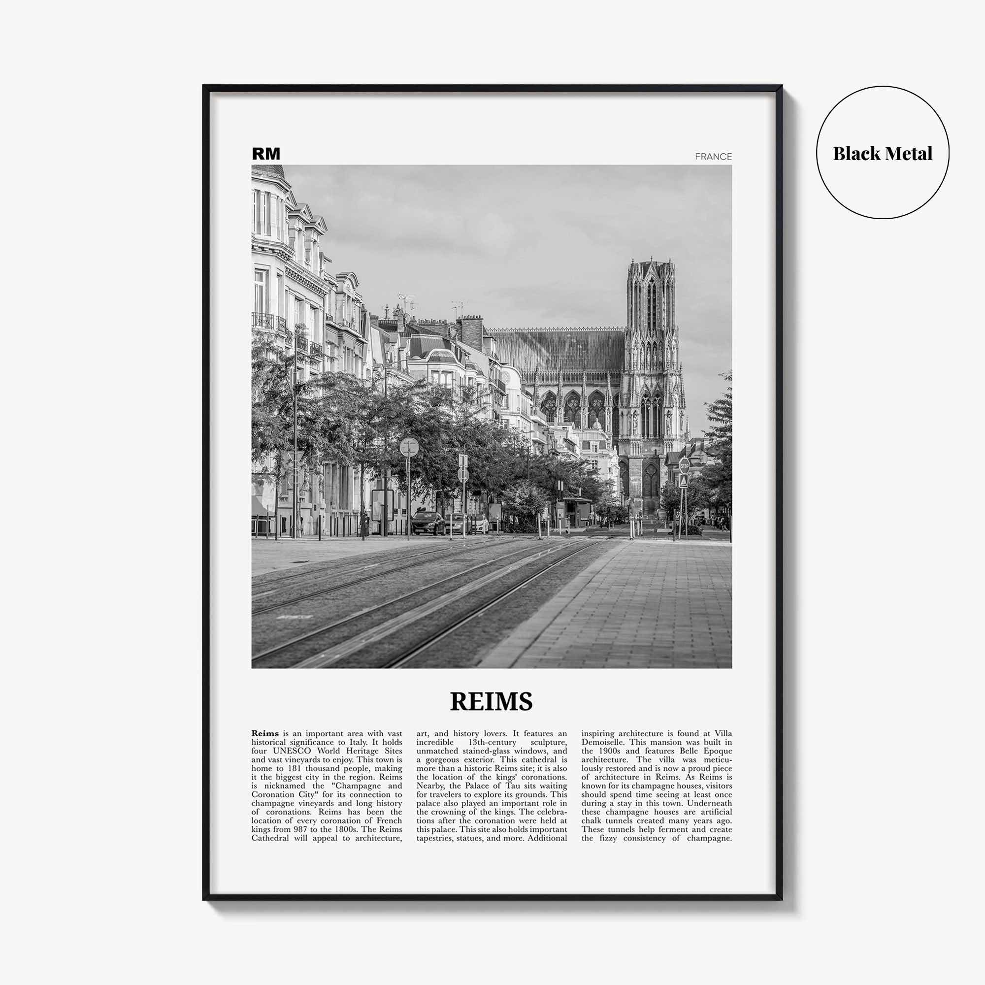 Reims Print Black and White, Reims Wall Art, Reims Poster, Reims Photo, Reims Wall Décor, Reims Map, France