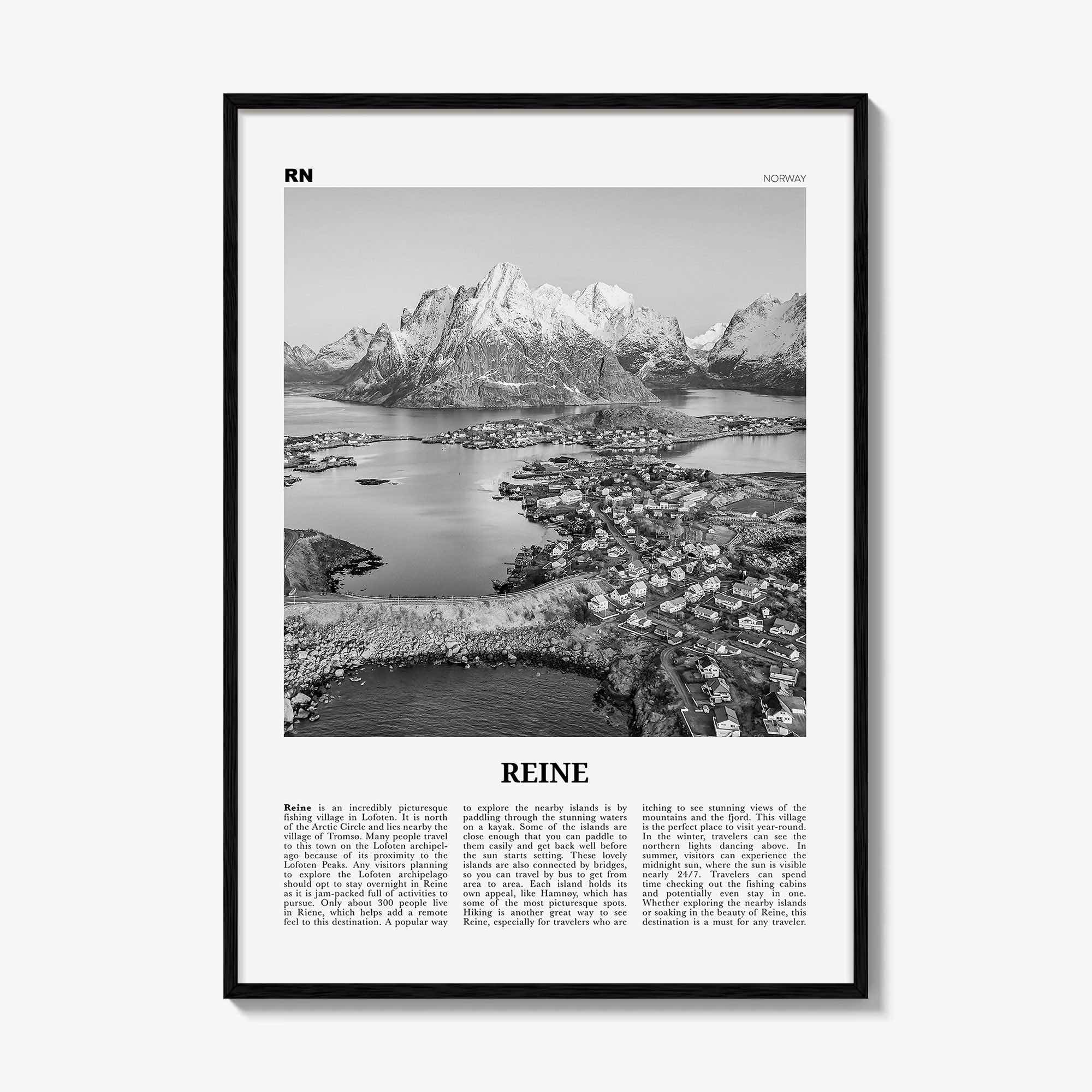 Reine Print Black and White, Reine Wall Art, Reine Poster, Reine Photo, Reine Wall Décor, Reine Map, Norway
