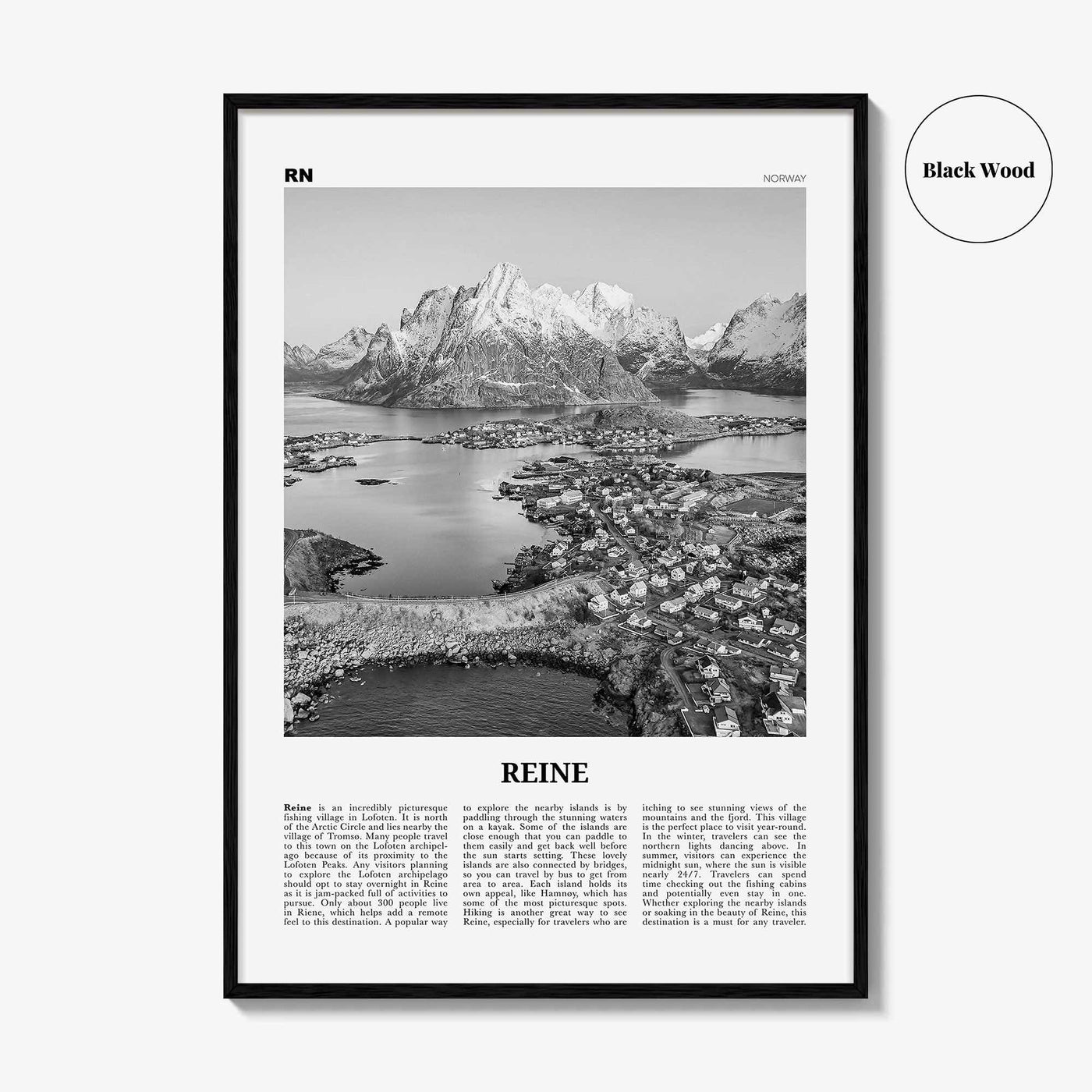 Reine Print Black and White, Reine Wall Art, Reine Poster, Reine Photo, Reine Wall Décor, Reine Map, Norway