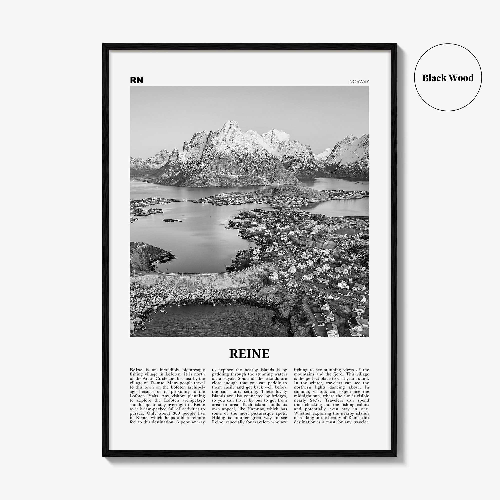 Reine Print Black and White, Reine Wall Art, Reine Poster, Reine Photo, Reine Wall Décor, Reine Map, Norway
