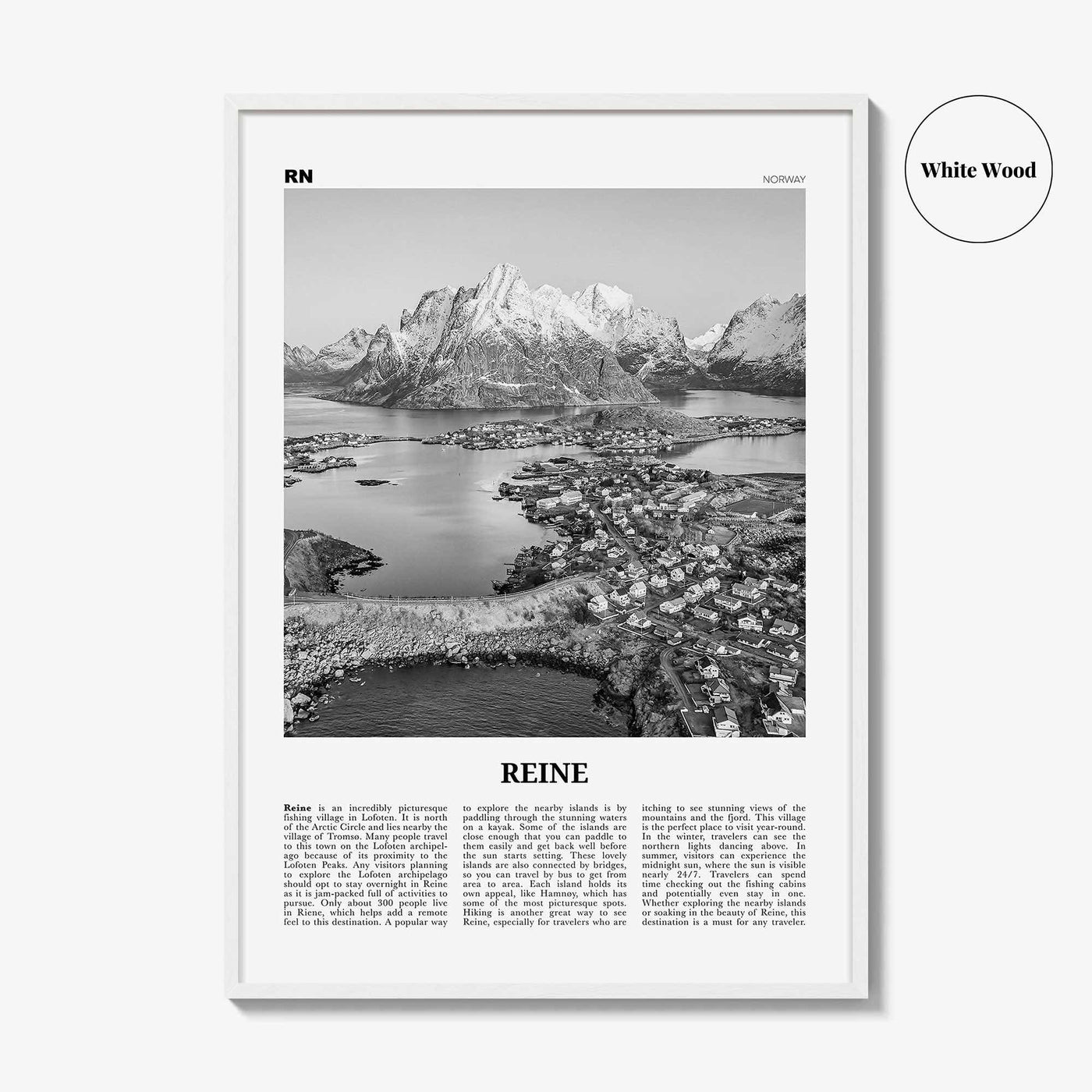 Reine Print Black and White, Reine Wall Art, Reine Poster, Reine Photo, Reine Wall Décor, Reine Map, Norway