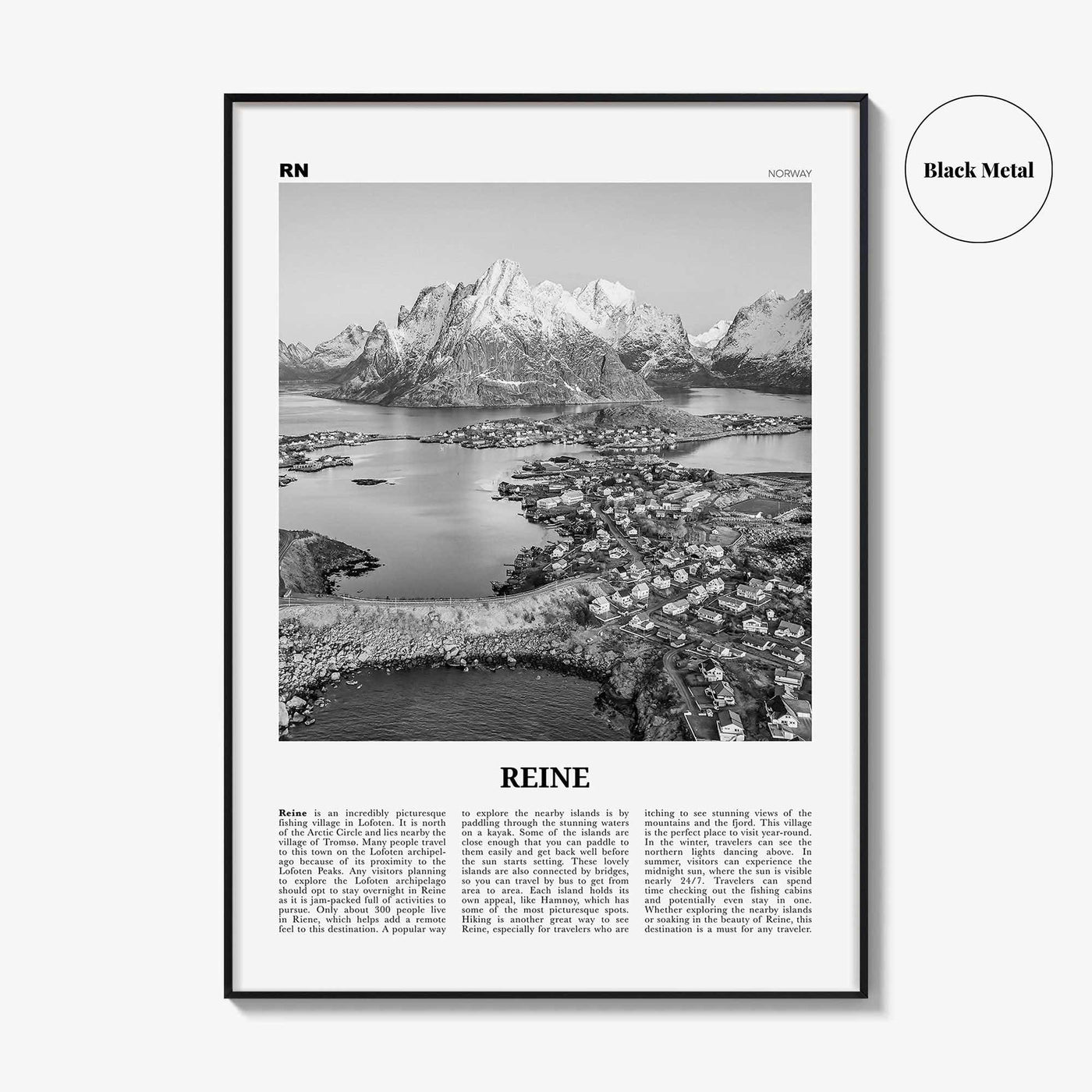 Reine Print Black and White, Reine Wall Art, Reine Poster, Reine Photo, Reine Wall Décor, Reine Map, Norway