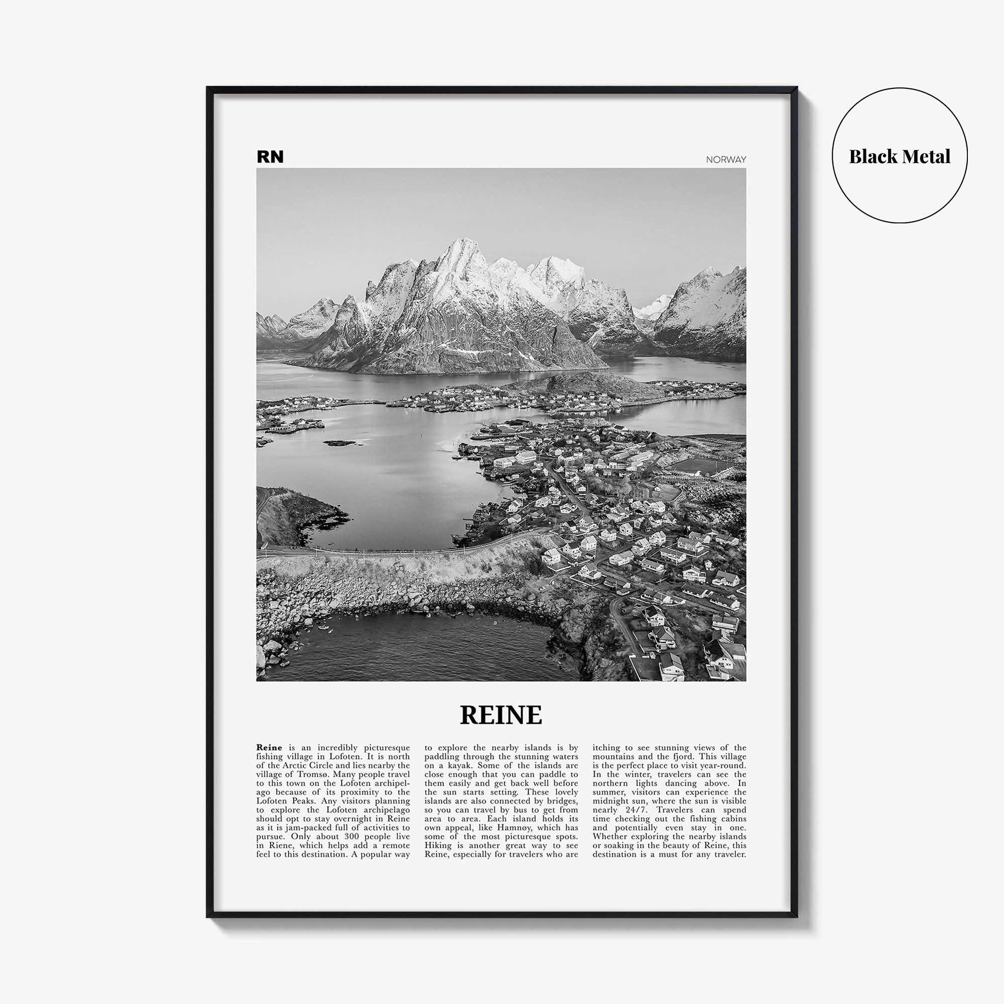 Reine Print Black and White, Reine Wall Art, Reine Poster, Reine Photo, Reine Wall Décor, Reine Map, Norway