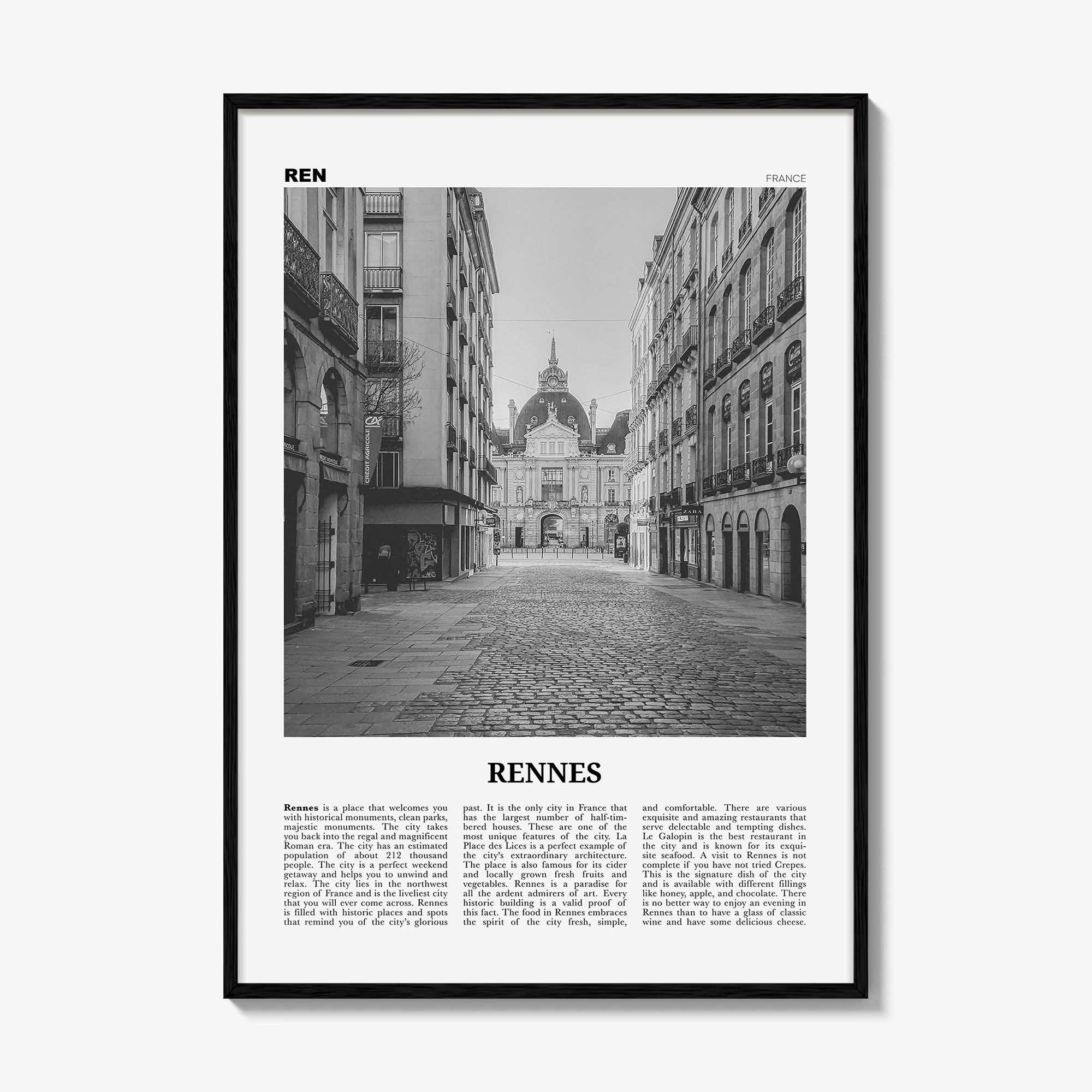 Rennes Print Black and White, Rennes Wall Art, Rennes Poster, Rennes Photo, Rennes Wall Décor, France, Roazhon, Brittany