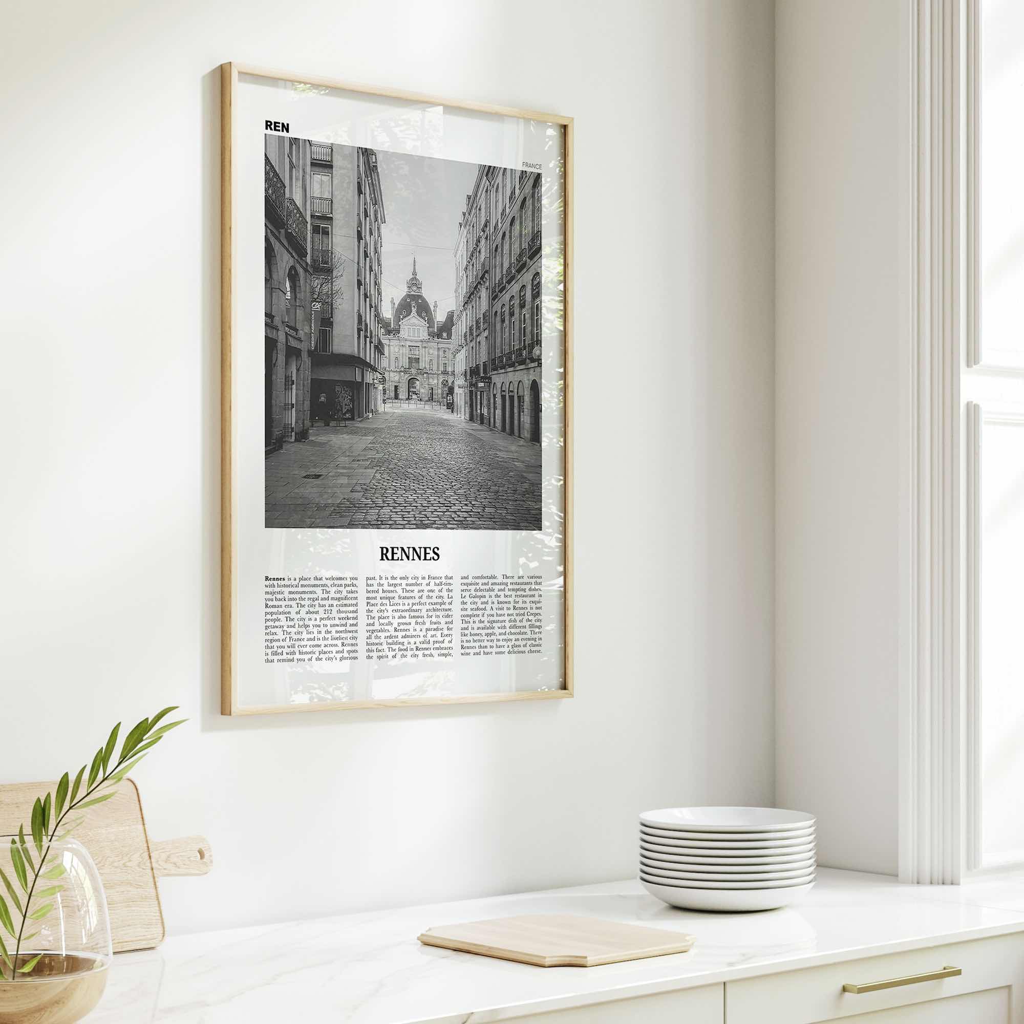 Rennes Print Black and White, Rennes Wall Art, Rennes Poster, Rennes Photo, Rennes Wall Décor, France, Roazhon, Brittany