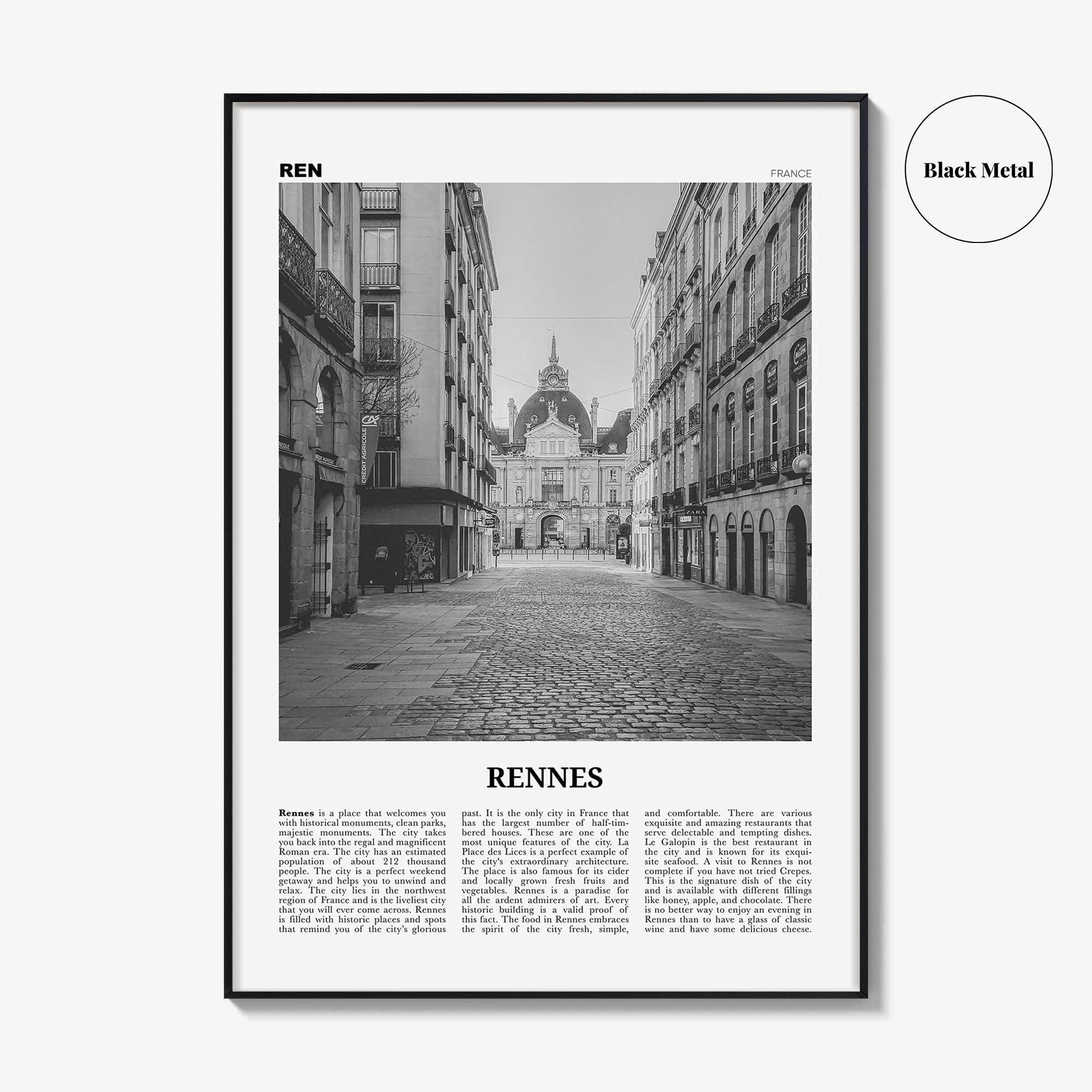 Rennes Print Black and White, Rennes Wall Art, Rennes Poster, Rennes Photo, Rennes Wall Décor, France, Roazhon, Brittany