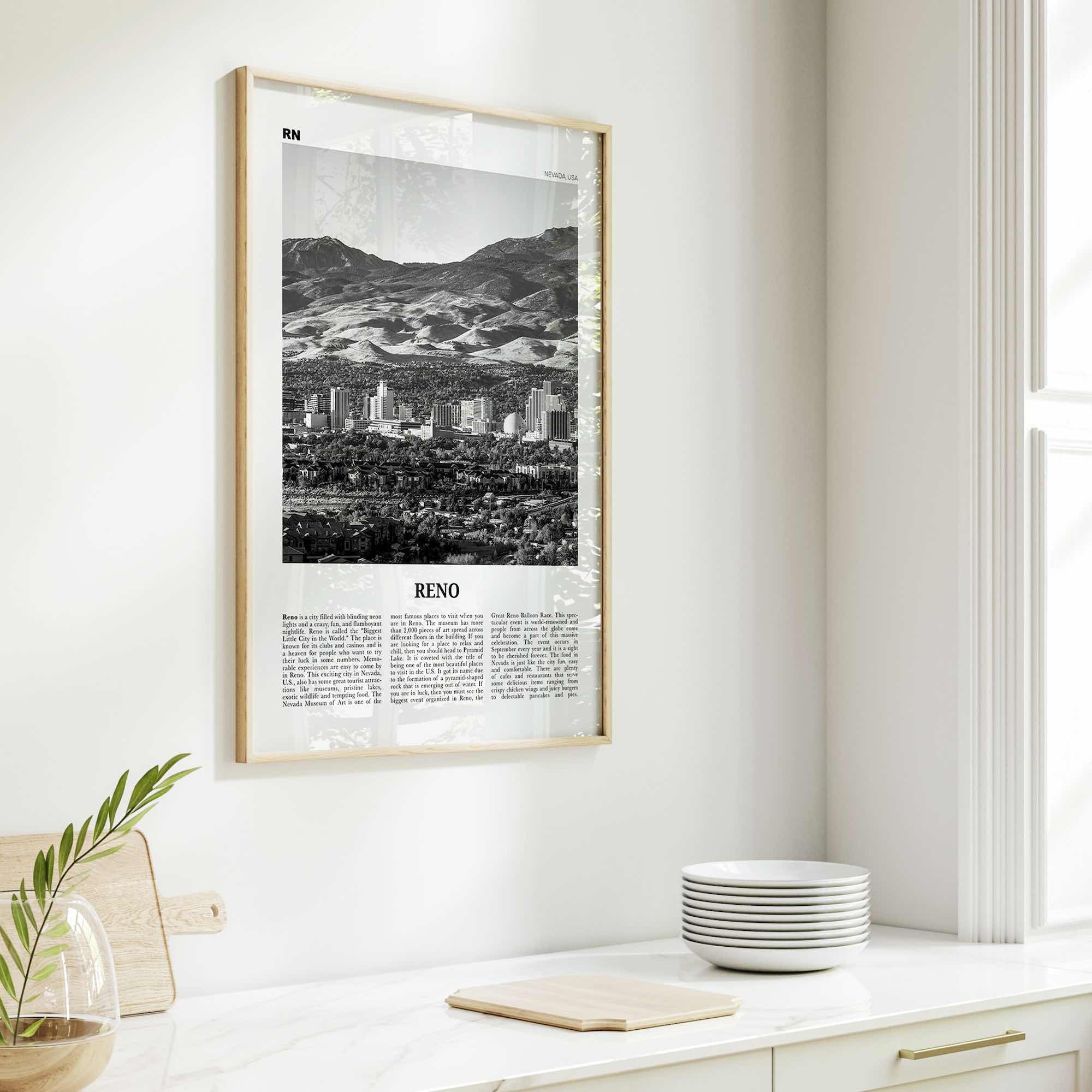 Reno Print Black and White, Reno Wall Art, Reno Poster, Reno Photo, Reno Wall Décor, Nevada, USA, United States, North America