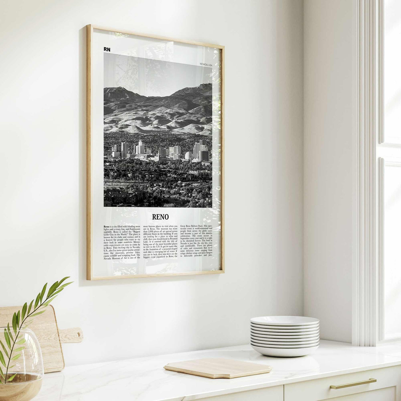 Reno Print Black and White, Reno Wall Art, Reno Poster, Reno Photo, Reno Wall Décor, Nevada, USA, United States, North America