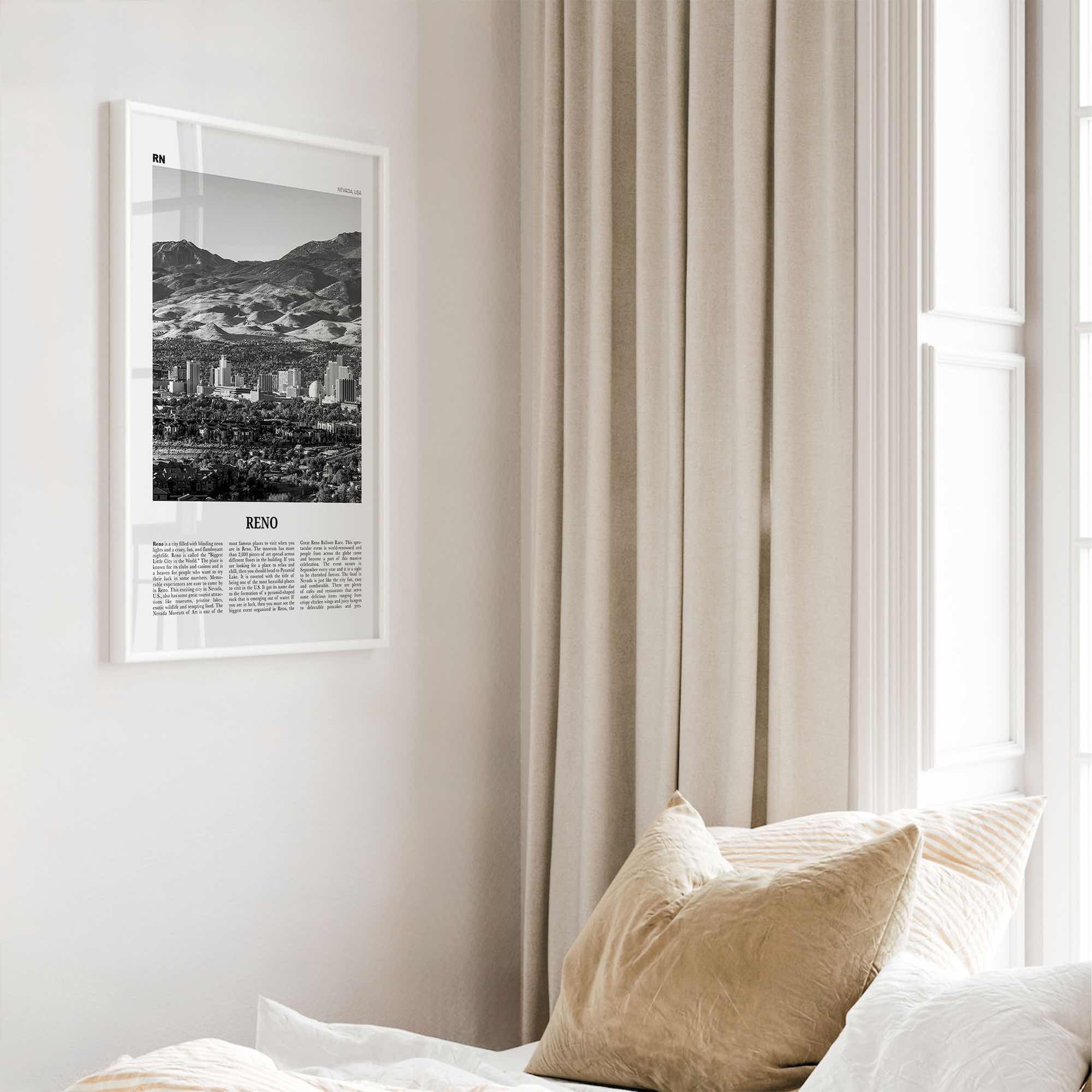 Reno Print Black and White, Reno Wall Art, Reno Poster, Reno Photo, Reno Wall Décor, Nevada, USA, United States, North America