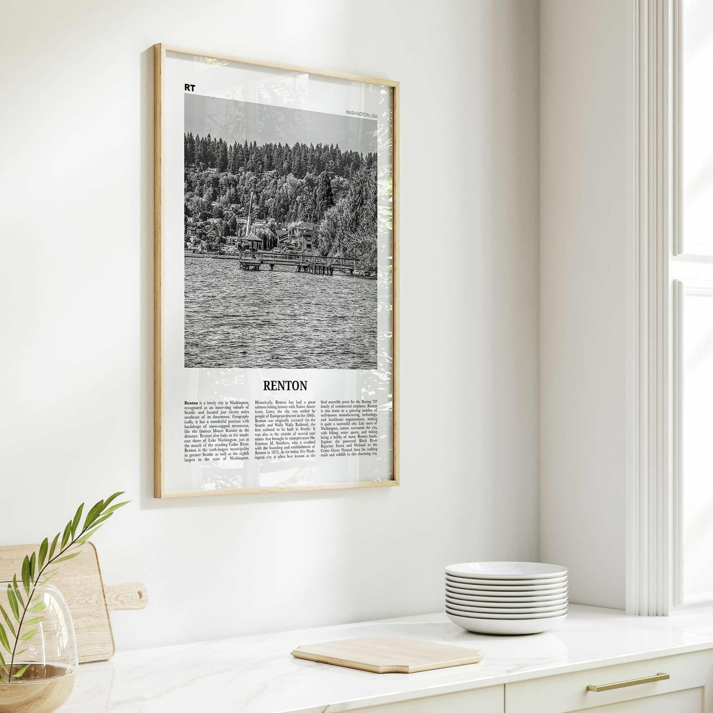 Renton Print Black and White, Renton Wall Art, Renton Poster, Renton Photo, Renton Map, Renton Wall Decor, Washington, USA, United States