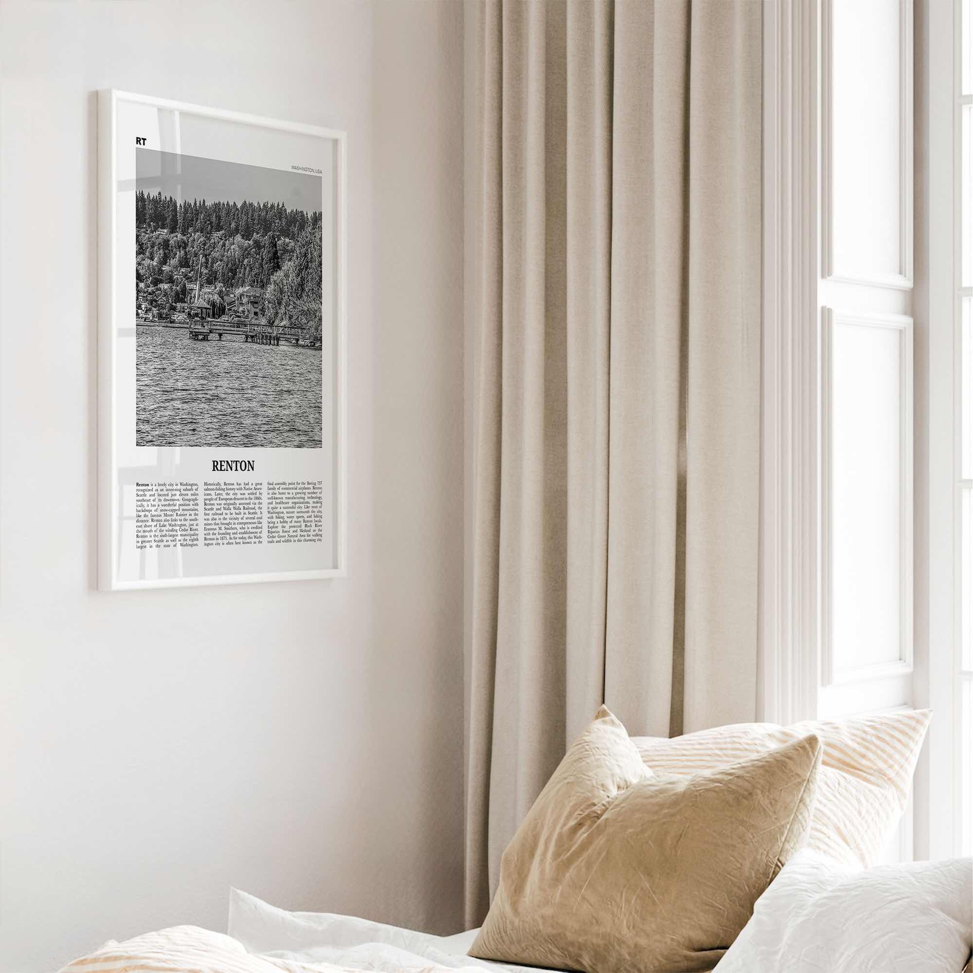 Renton Print Black and White, Renton Wall Art, Renton Poster, Renton Photo, Renton Map, Renton Wall Decor, Washington, USA, United States