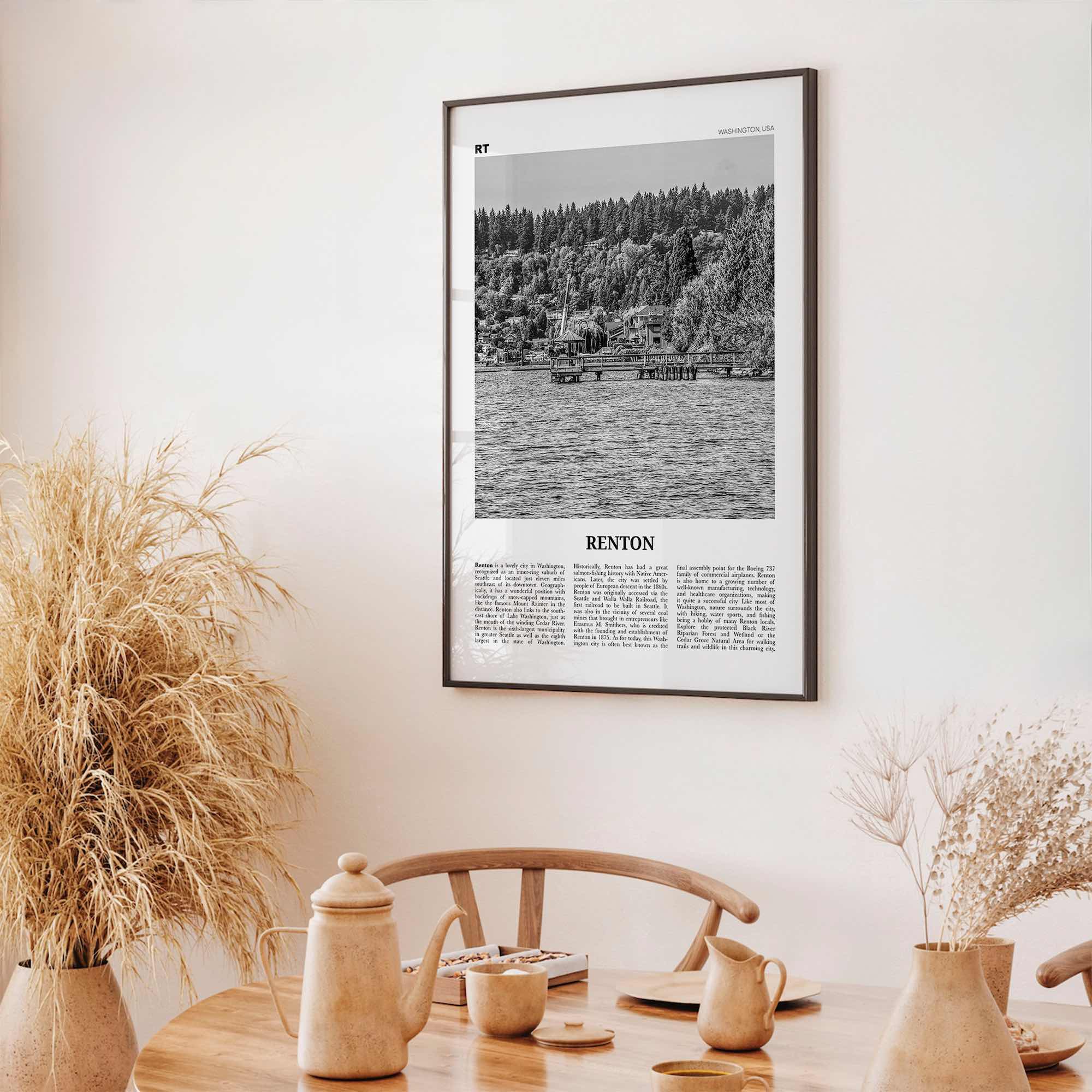 Renton Print Black and White, Renton Wall Art, Renton Poster, Renton Photo, Renton Map, Renton Wall Decor, Washington, USA, United States