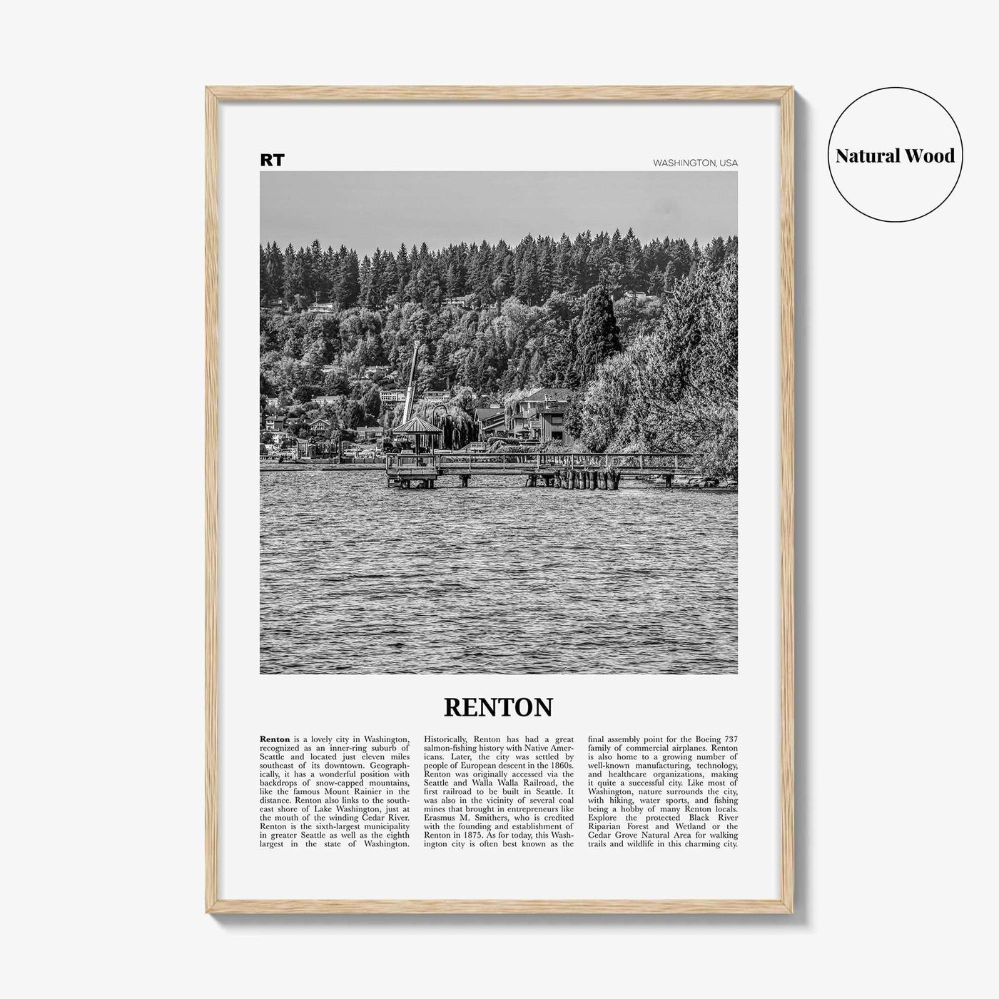 Renton Print Black and White, Renton Wall Art, Renton Poster, Renton Photo, Renton Map, Renton Wall Decor, Washington, USA, United States