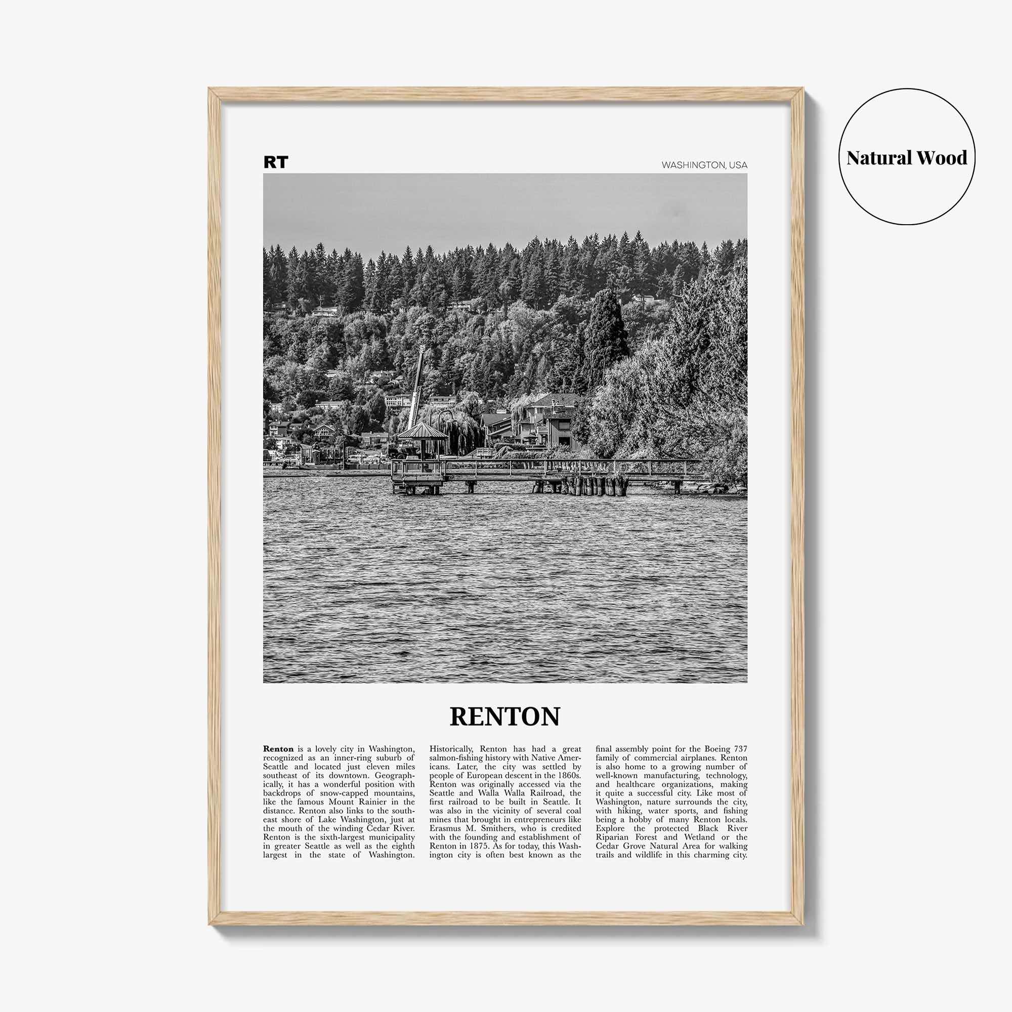 Renton Print Black and White, Renton Wall Art, Renton Poster, Renton Photo, Renton Map, Renton Wall Decor, Washington, USA, United States